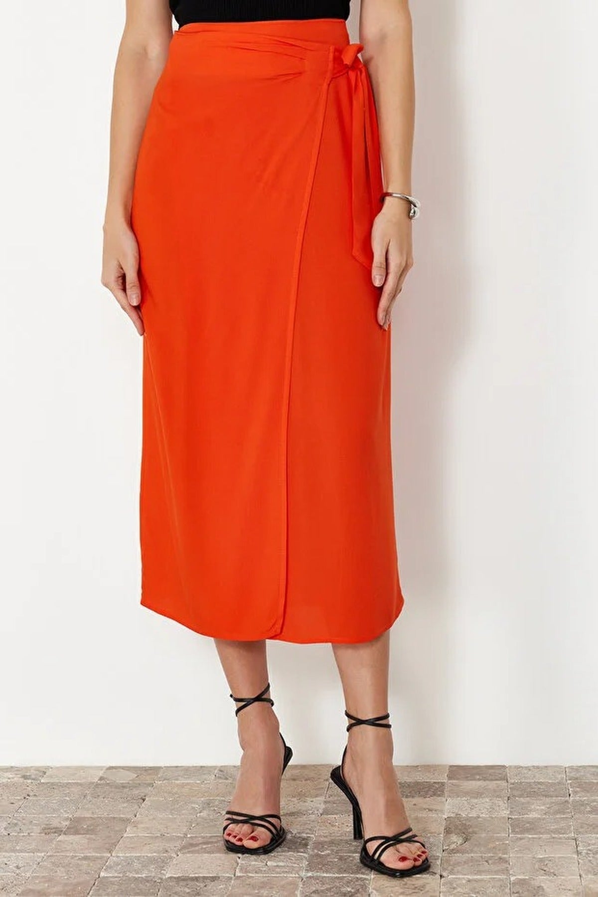 Double Breasted Maxi Length Woven Skirt with Tie Detail