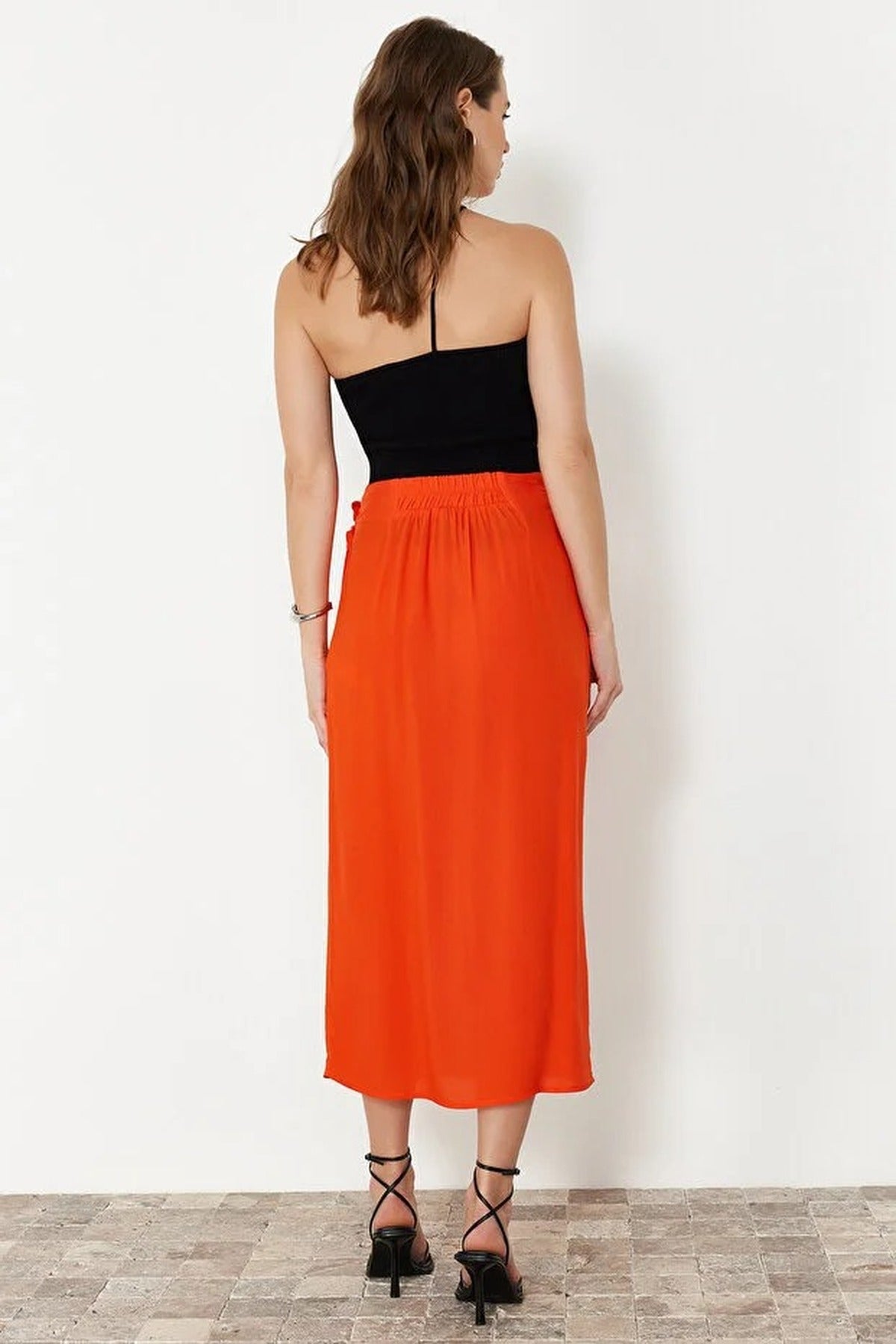 Double Breasted Maxi Length Woven Skirt with Tie Detail