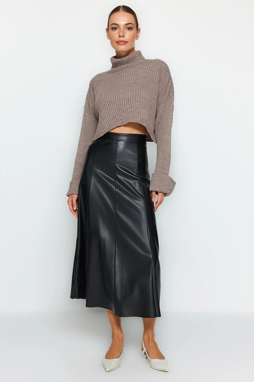 Faux Leather High Waist Maxi Skirt