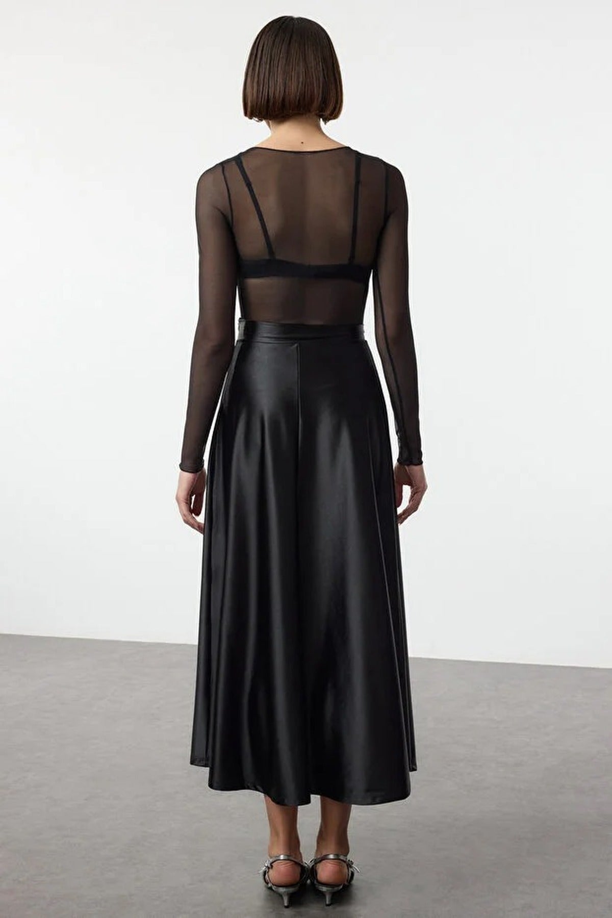 A-Line Cut Midi Satin Skirt