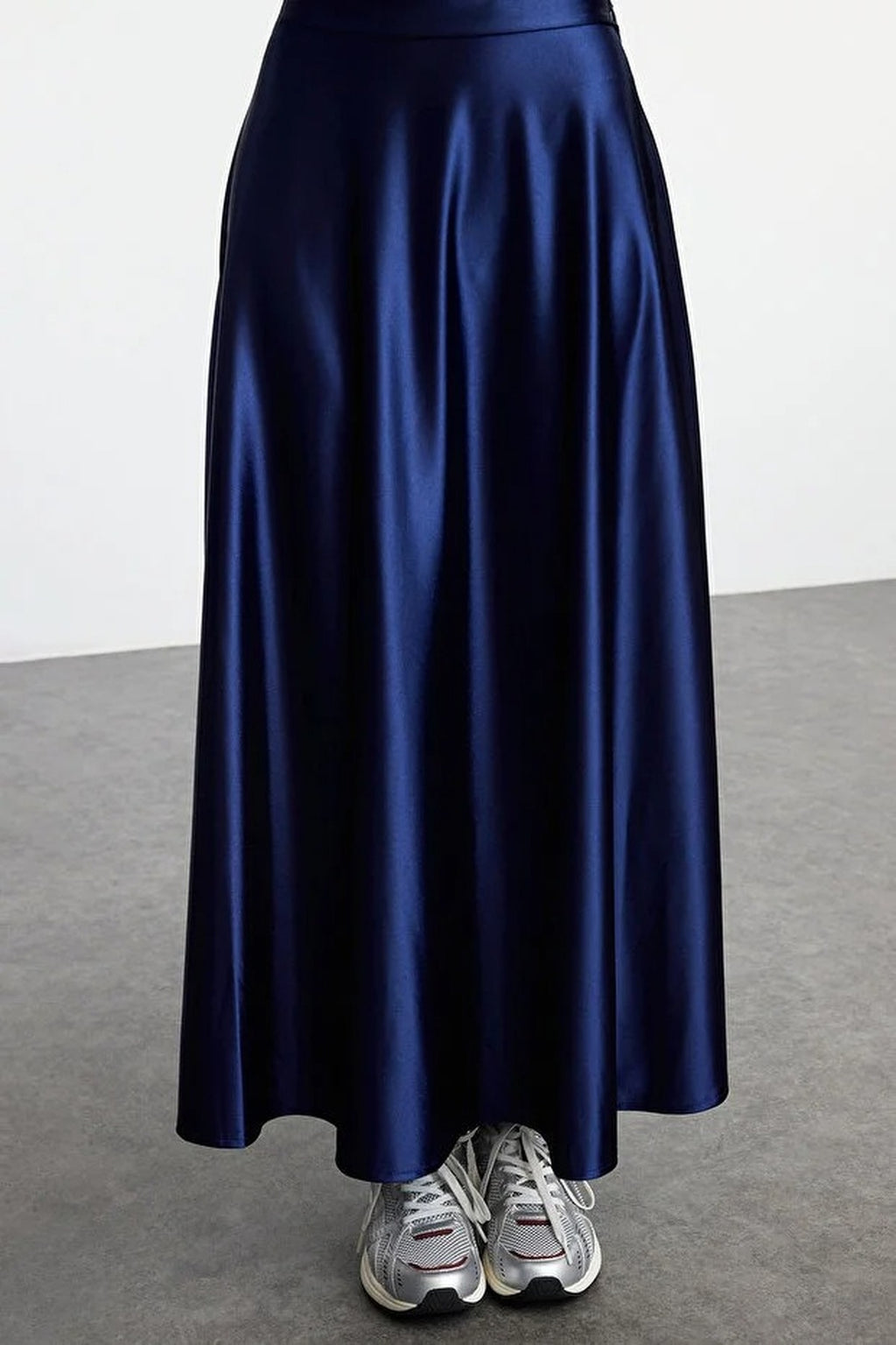 A-Line Cut Midi Satin Skirt