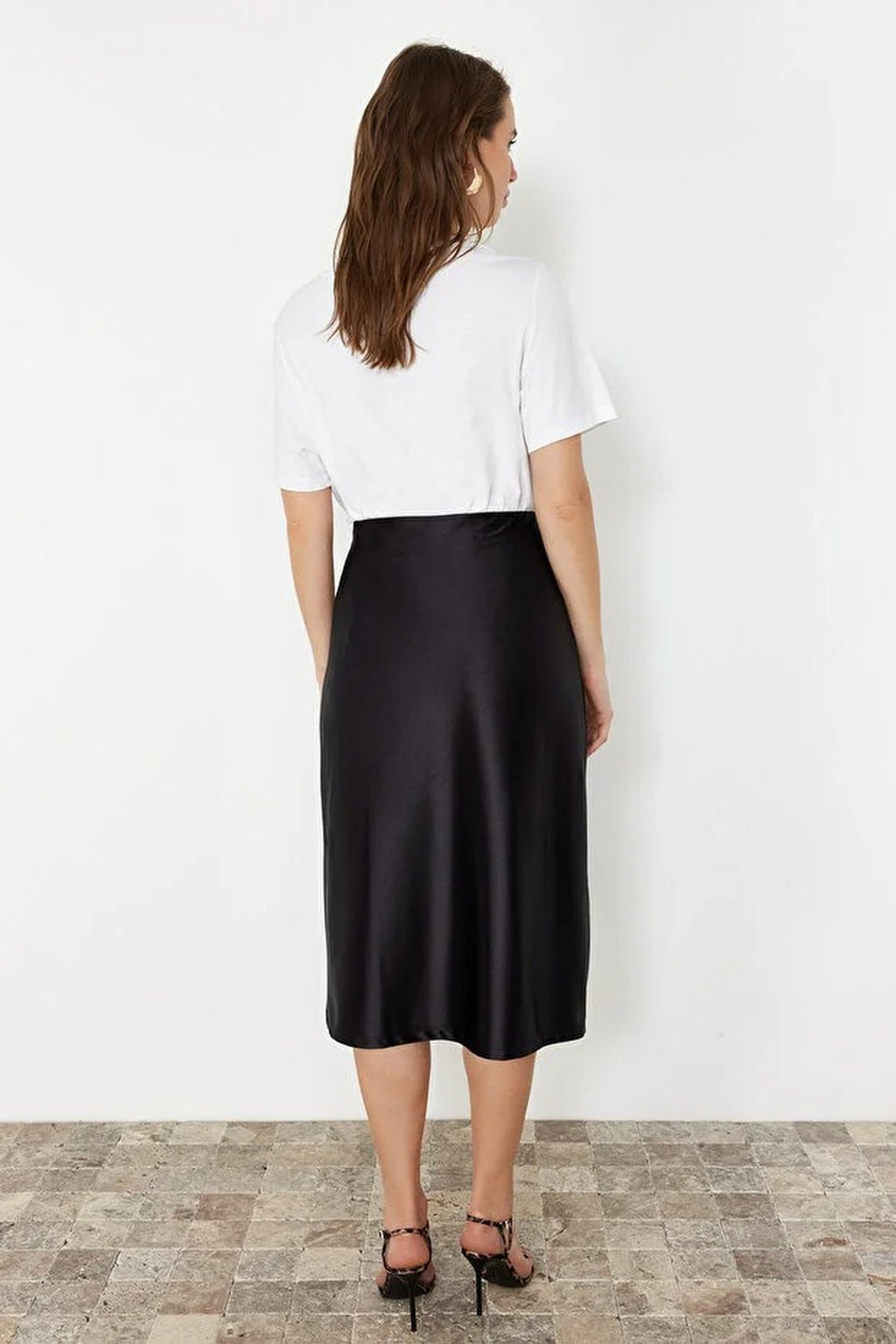 Satin A-Line Midi Knit Skirt