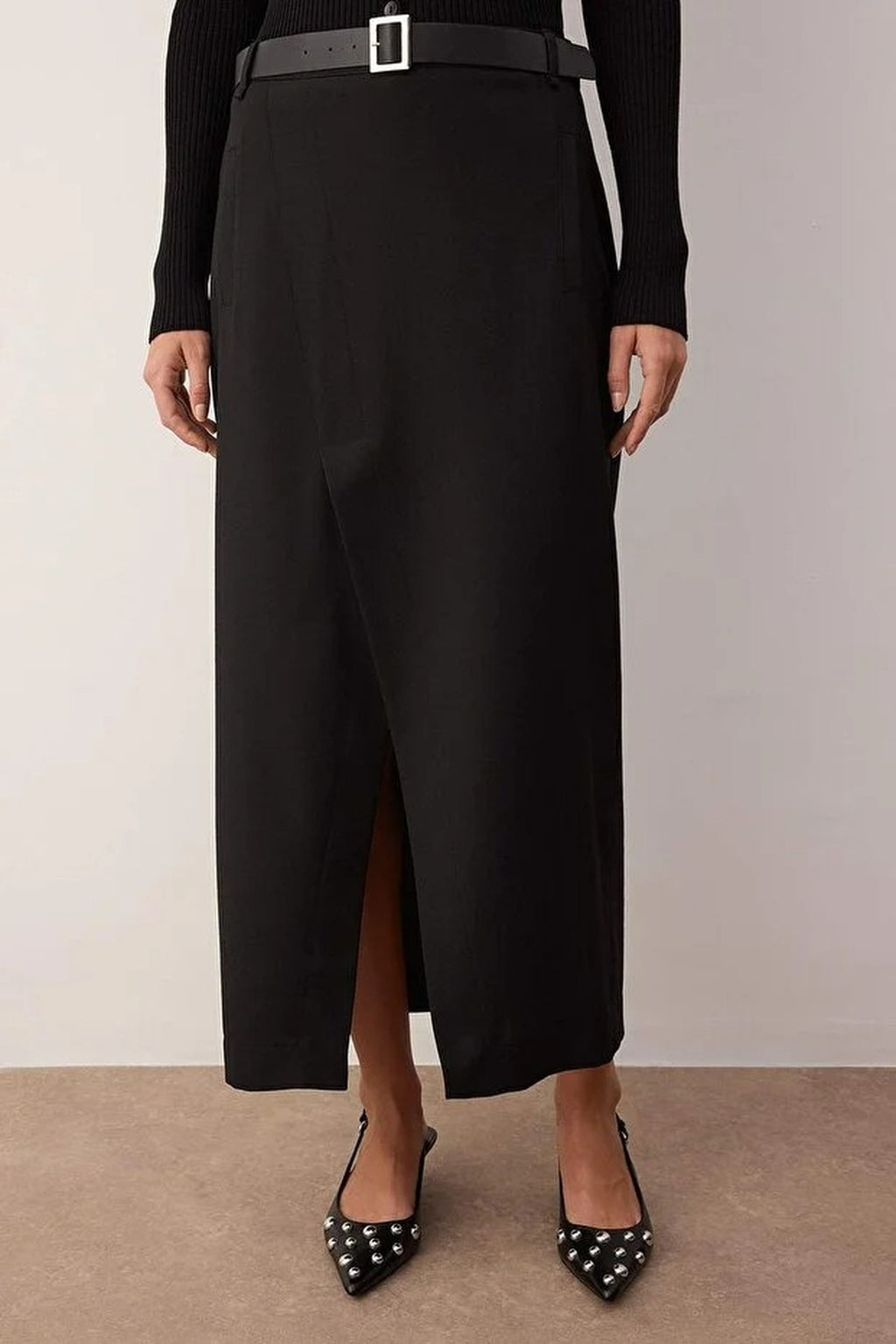 Maxi Woven Skirt with Front Slit Detail