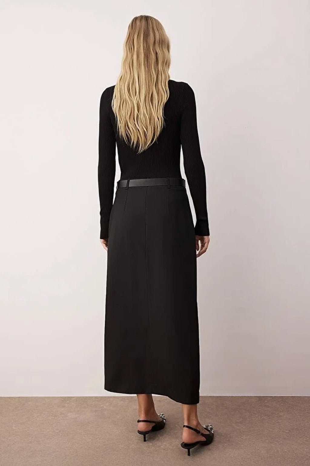 Maxi Woven Skirt with Front Slit Detail