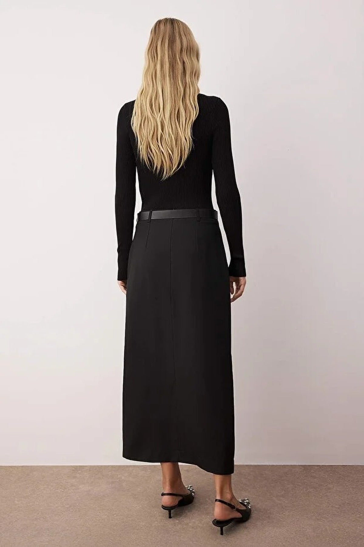 Maxi Woven Skirt with Front Slit Detail
