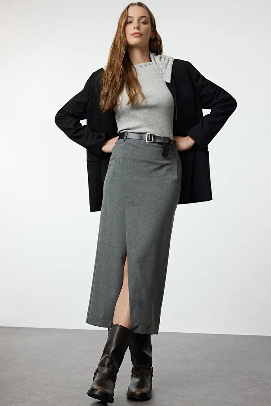 Maxi Woven Skirt with Front Slit Detail