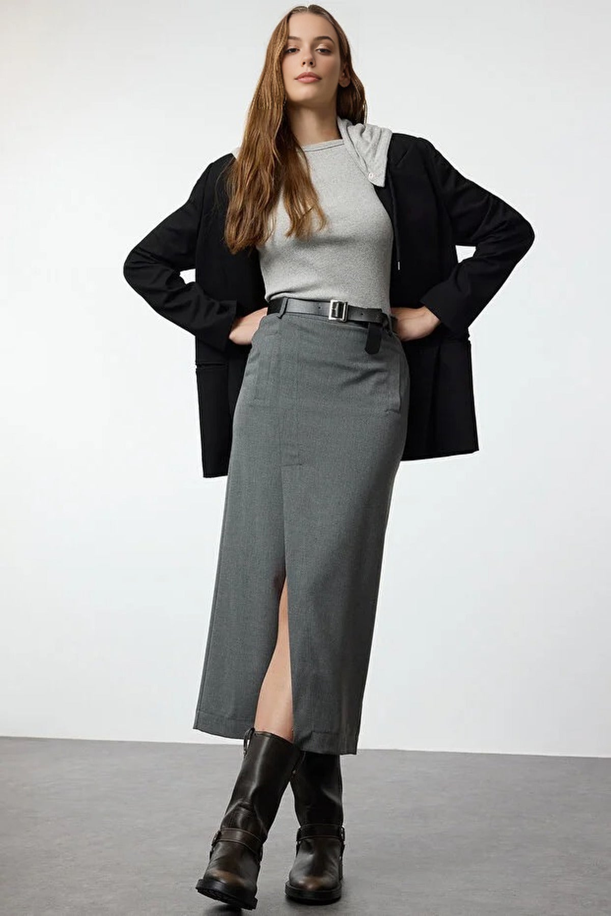 Maxi Woven Skirt with Front Slit Detail