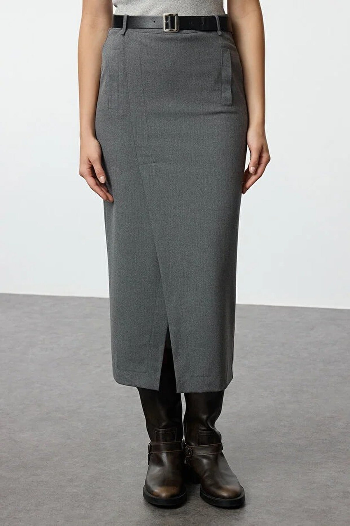 Maxi Woven Skirt with Front Slit Detail