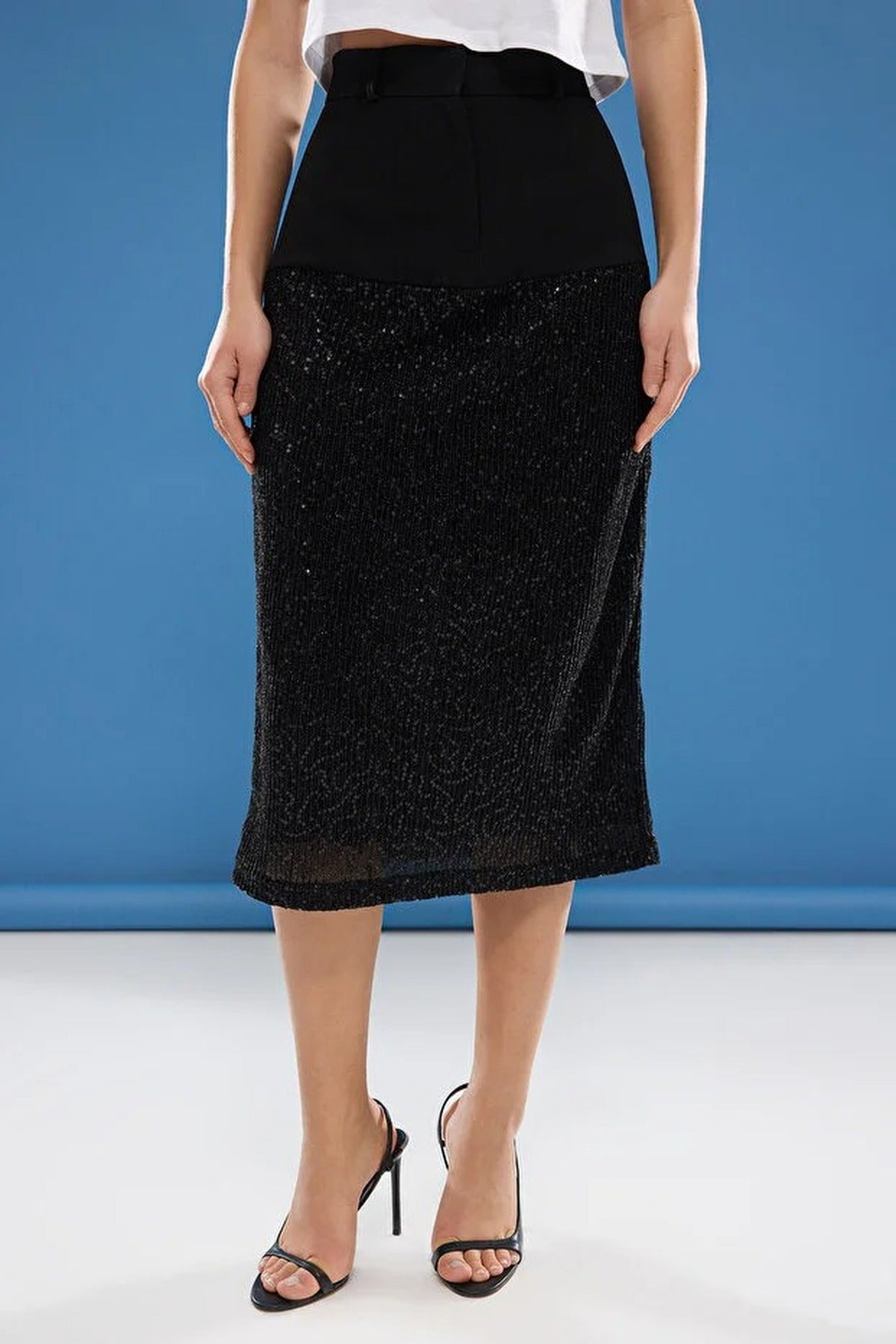 Sequin Detailed Midi Woven Skirt