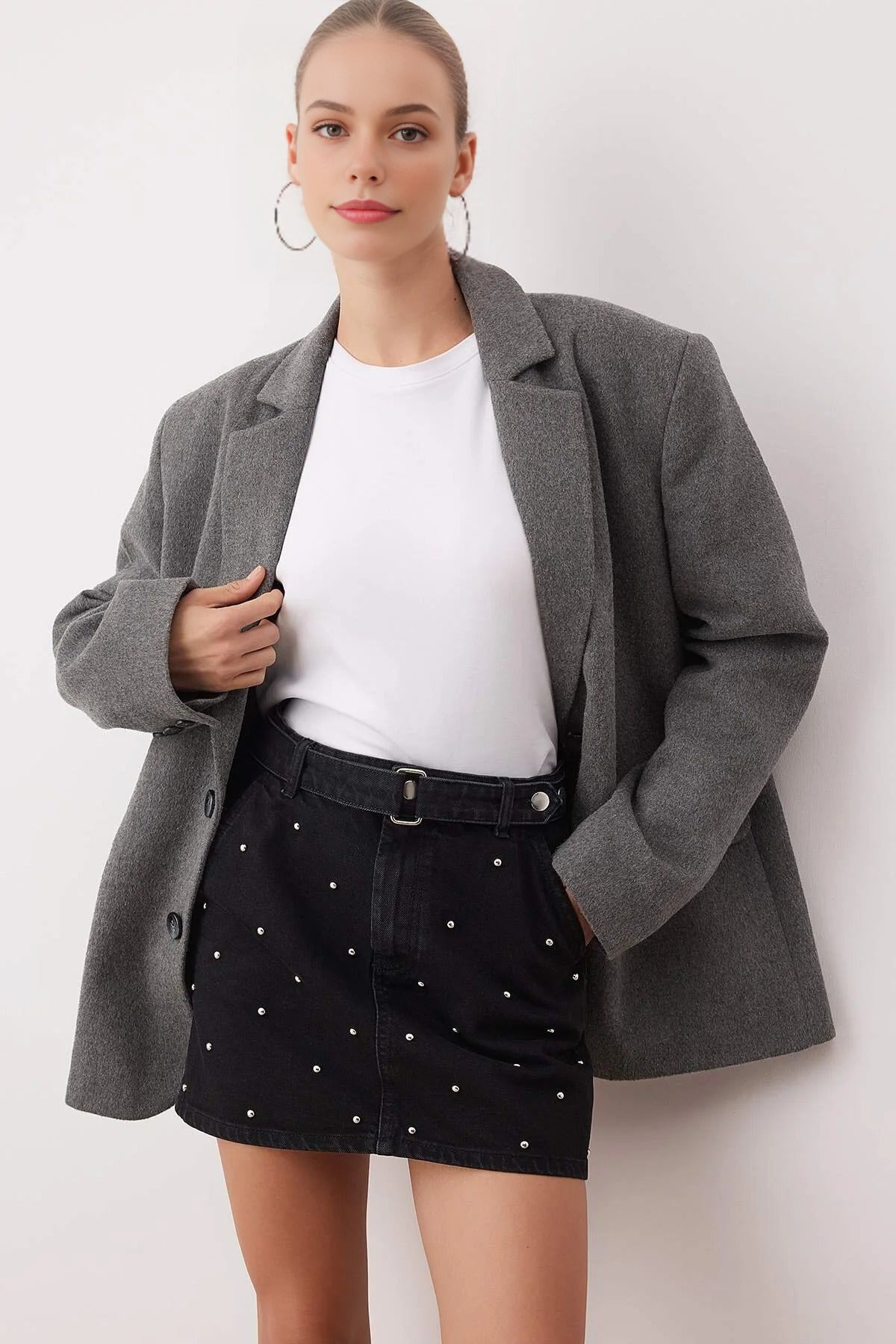 Mini Denim Skirt with Accessory Detail