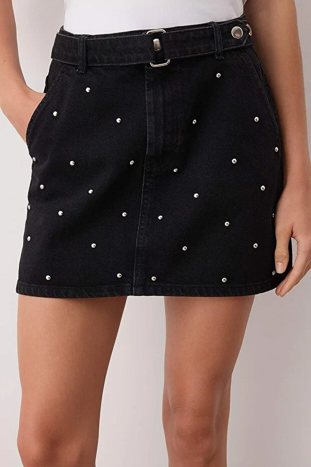 Mini Denim Skirt with Accessory Detail