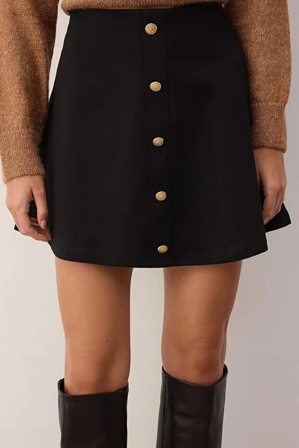 A-line Knit Mini Skirt with Buttons