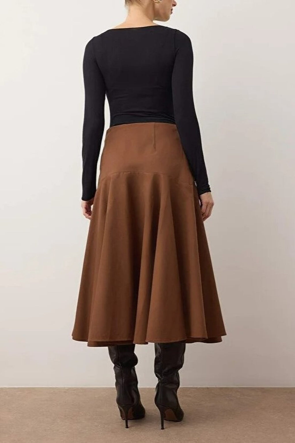 Midi Cotton Flared Skirt with Button Detail