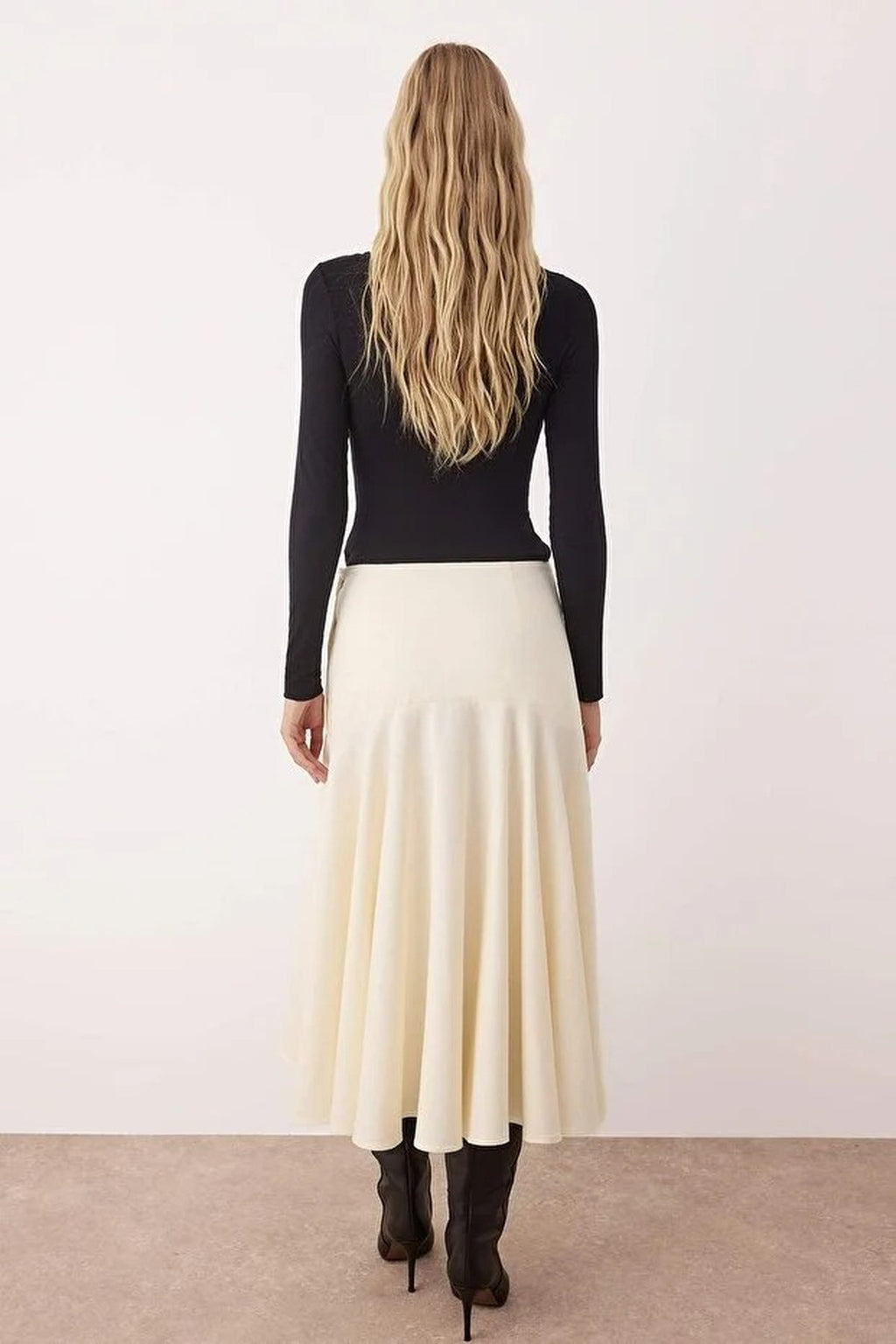 Midi Cotton Flared Skirt with Button Detail