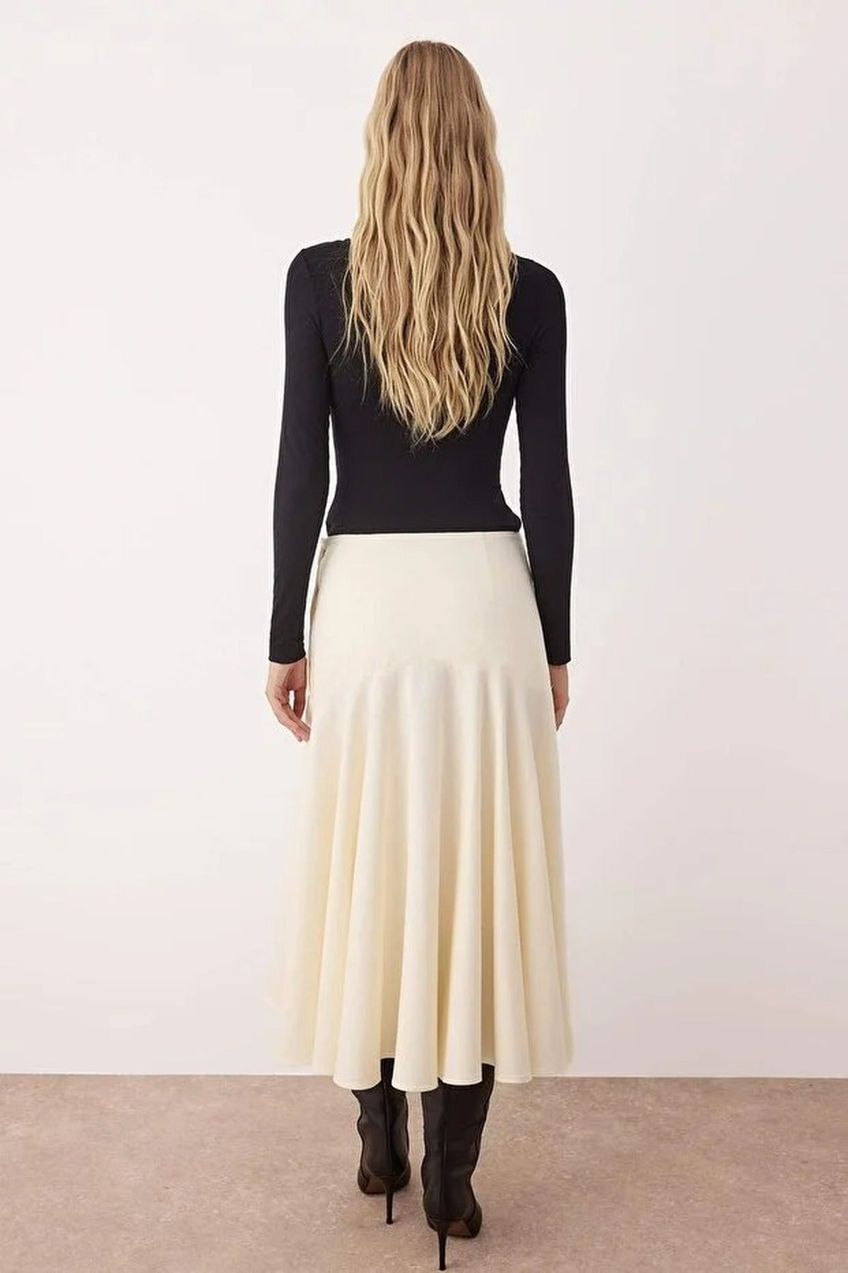 Midi Cotton Flared Skirt with Button Detail