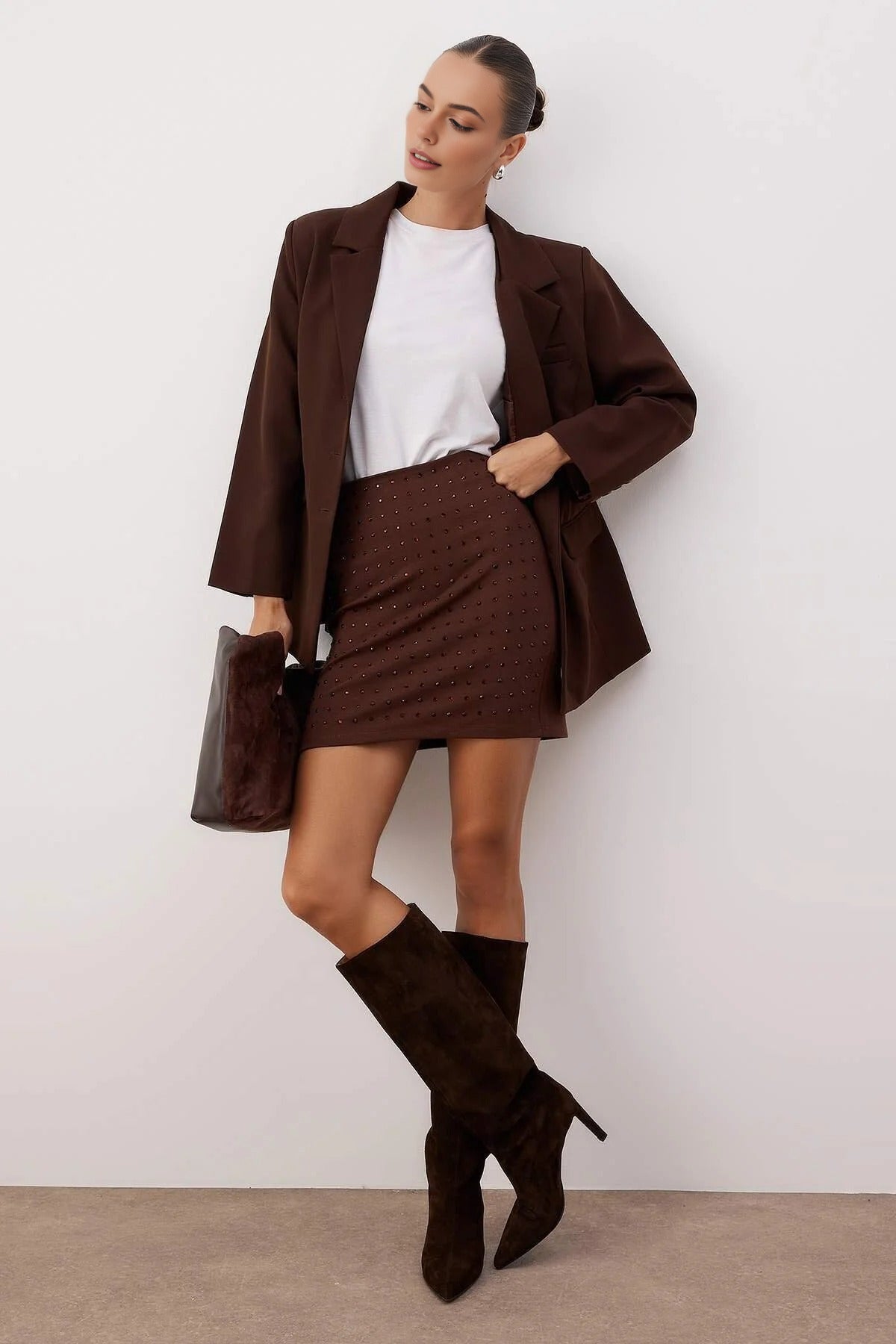 Mini Knit Skirt with Stone Details