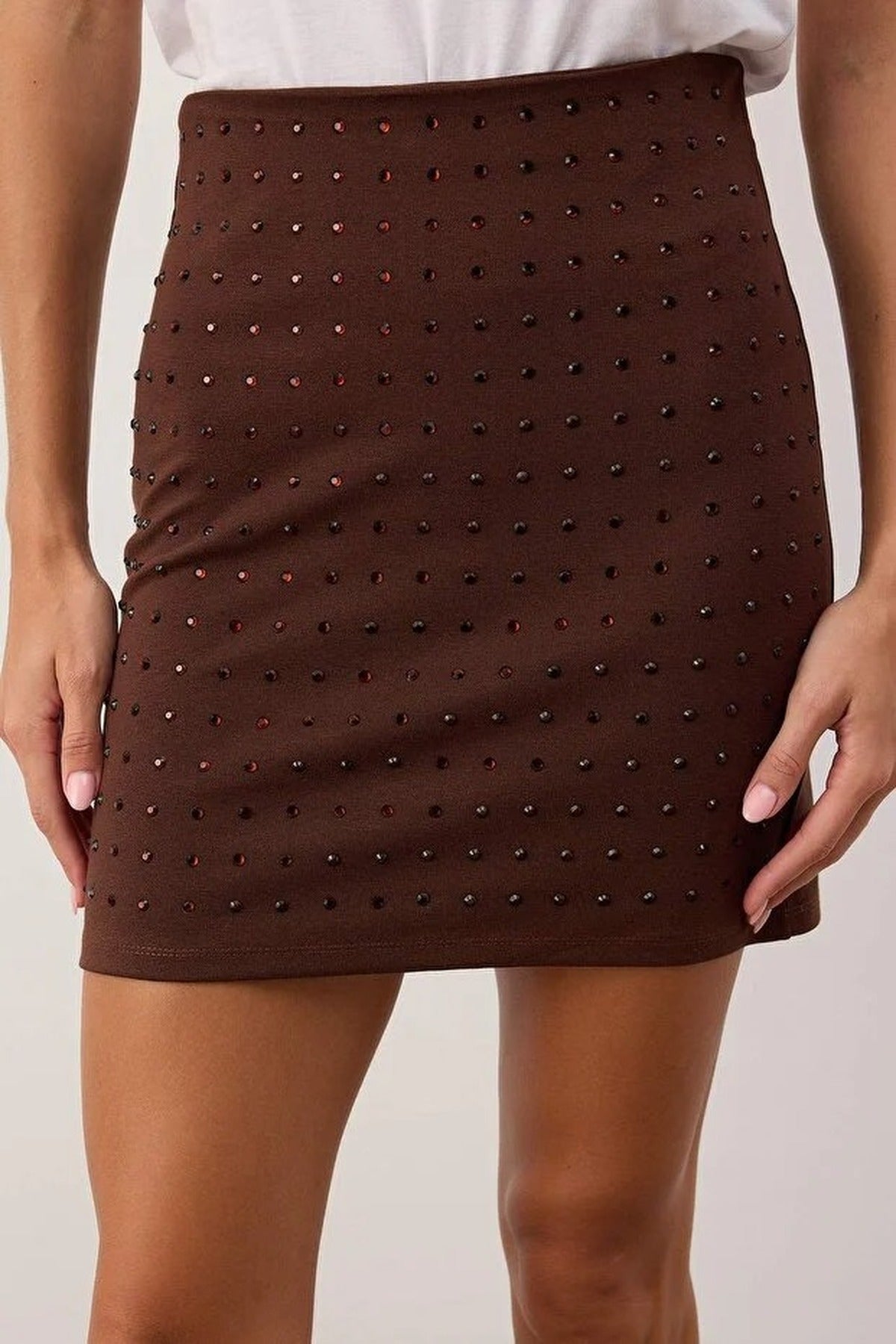 Mini Knit Skirt with Stone Details