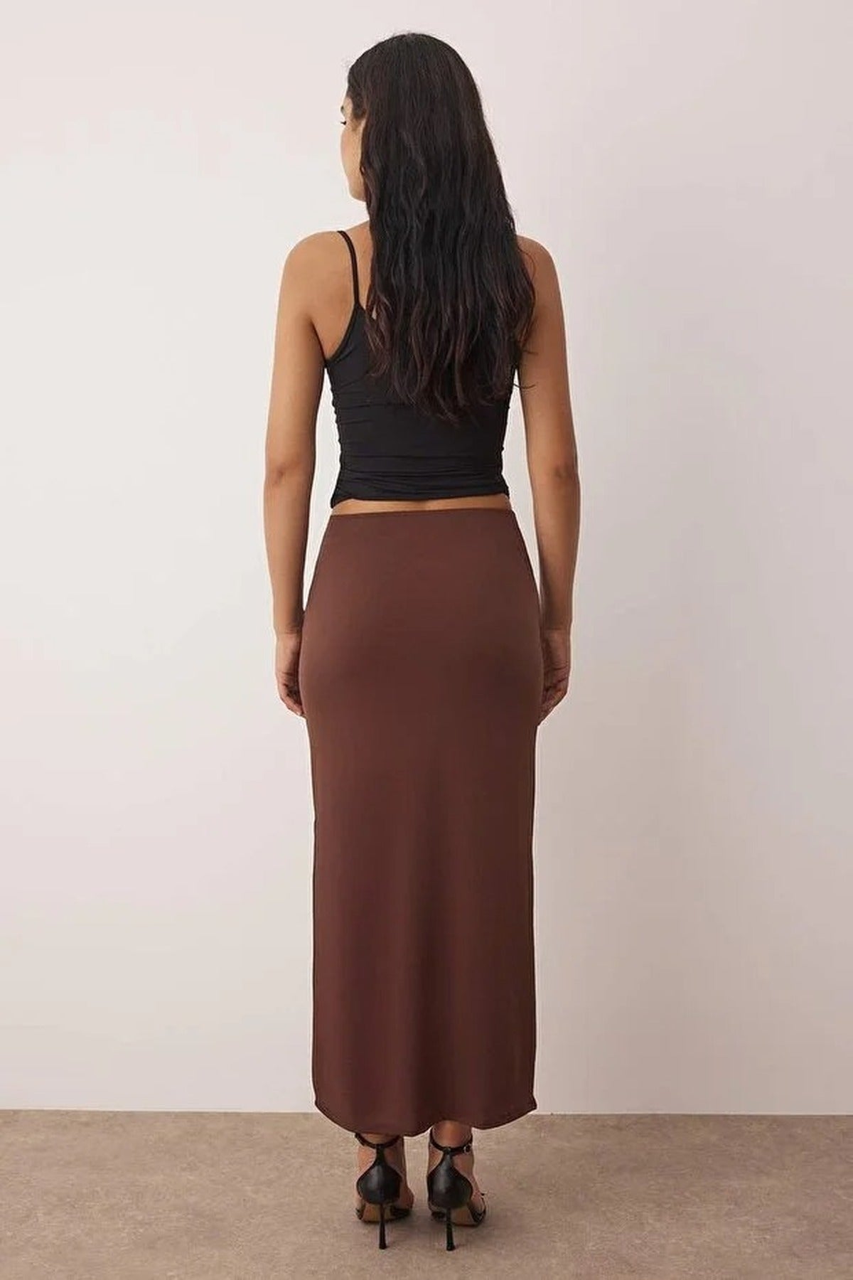 Slit Maxi Knit Skirt with Belt Detail
