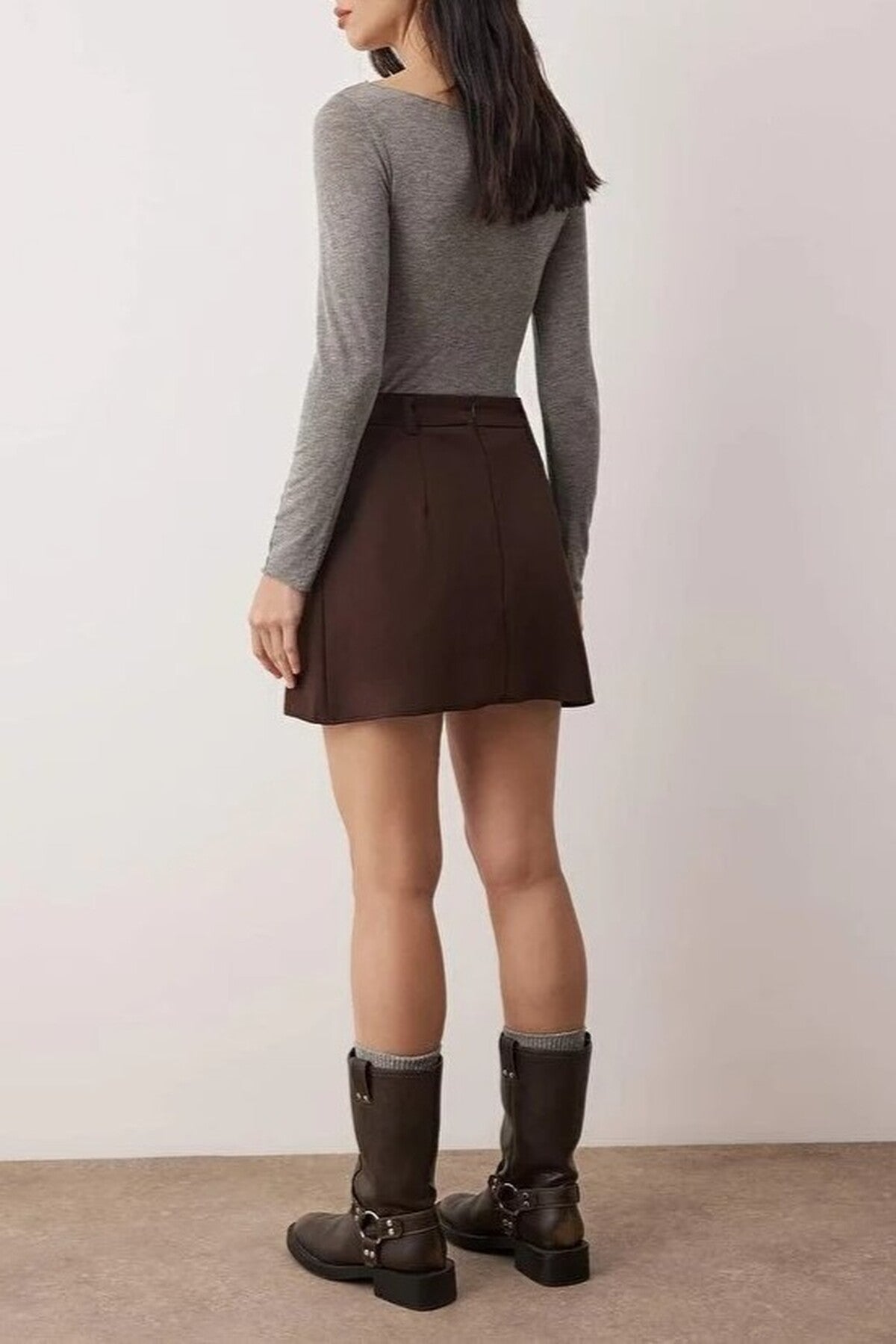 Slit Mini Woven Skirt with Pleat Detail