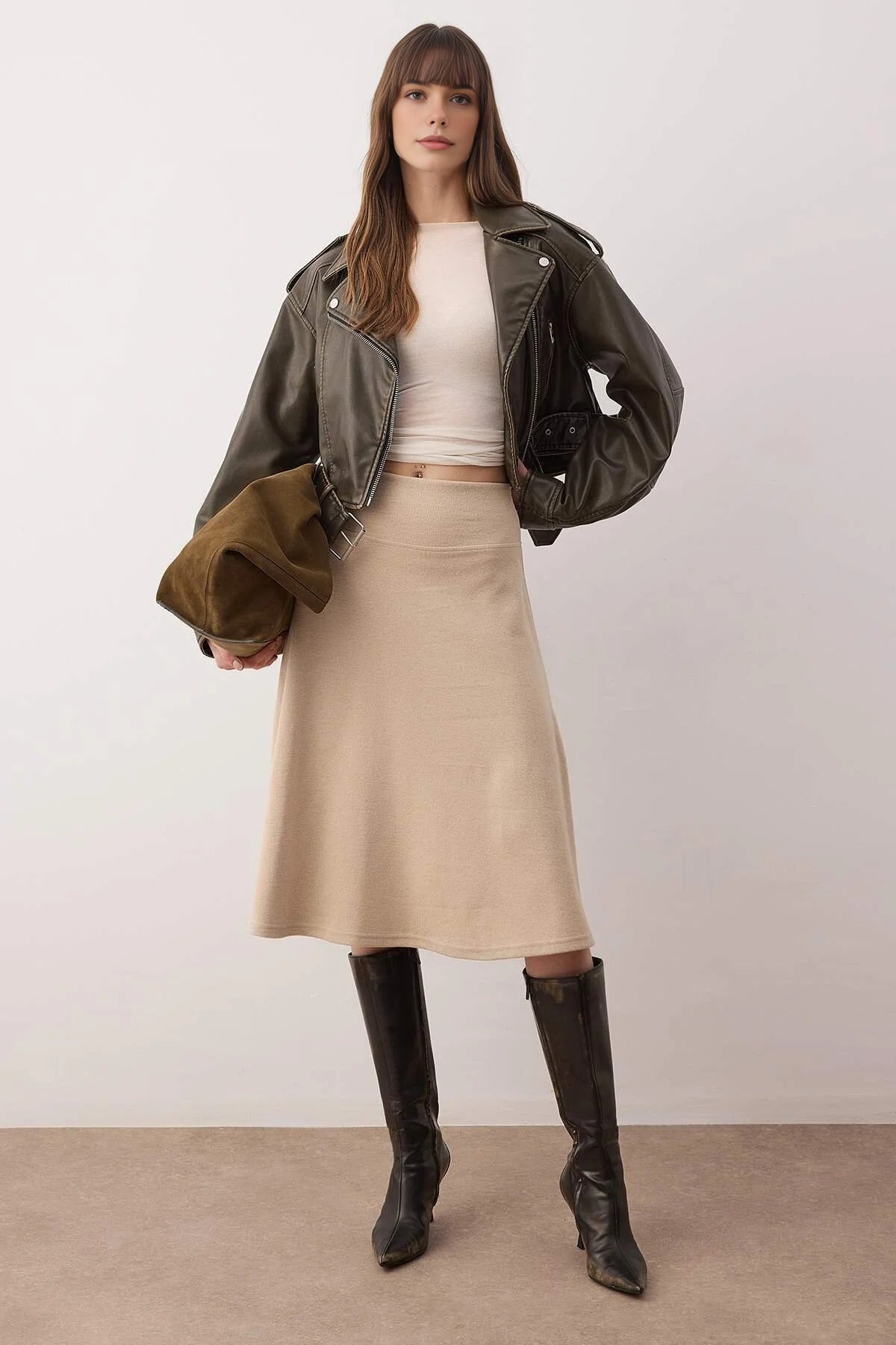 A-line Midi Knit Skirt