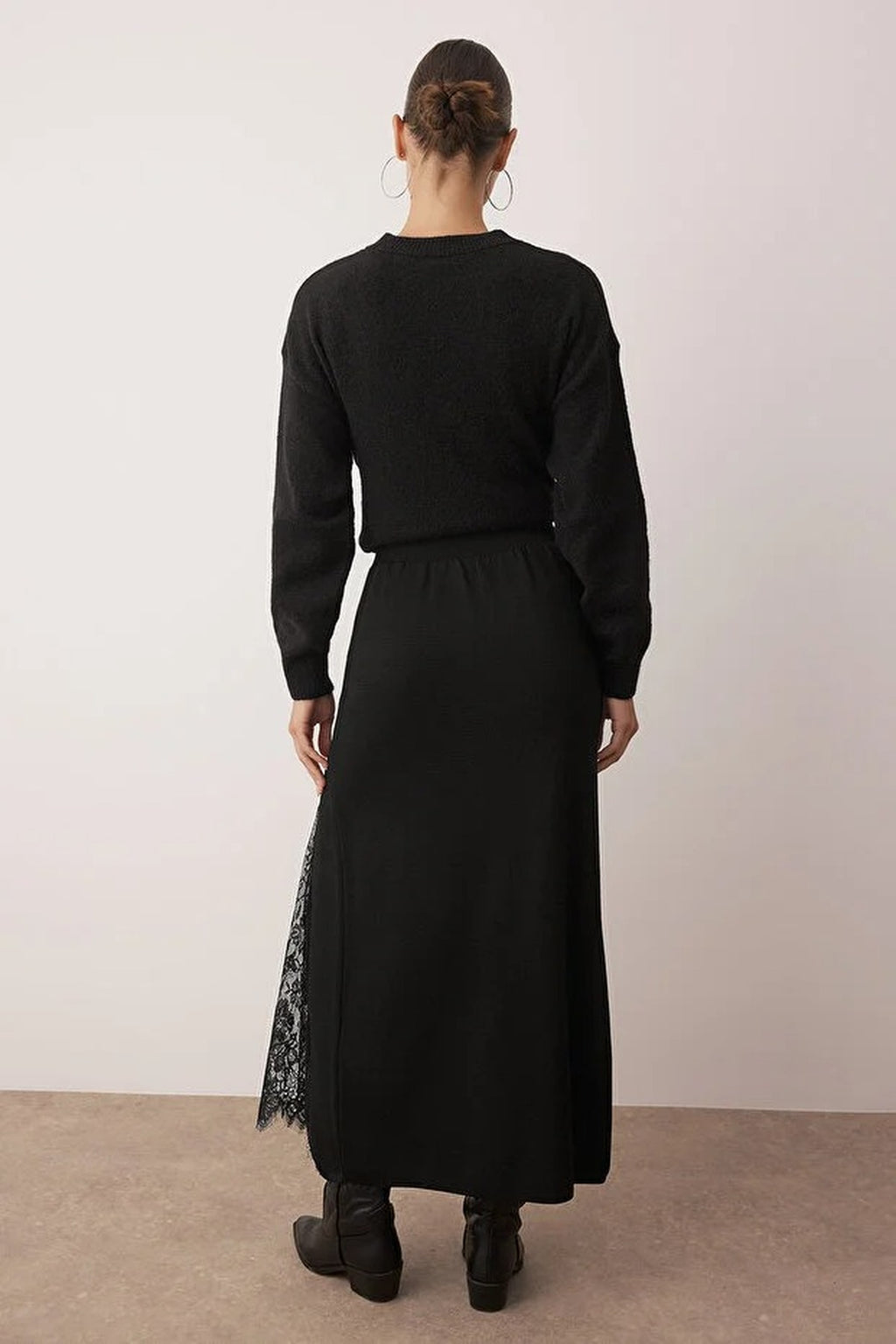 Knit Maxi Skirt with Lace Slit Detail