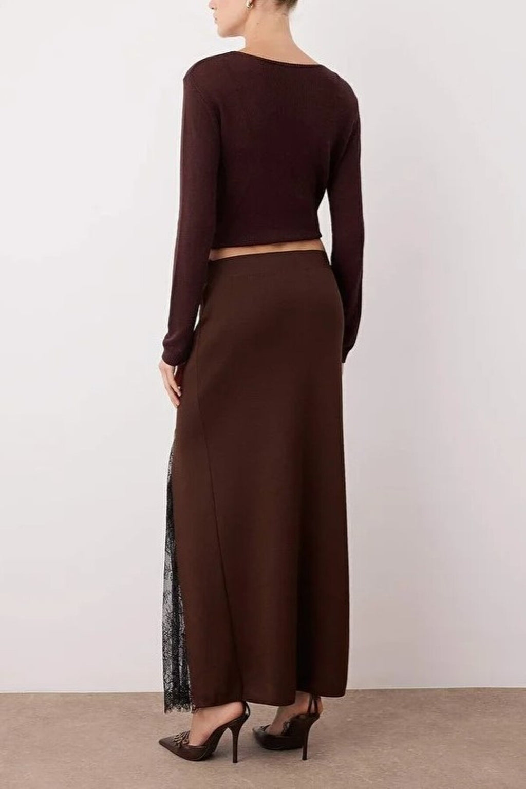 Knit Maxi Skirt with Lace Slit Detail