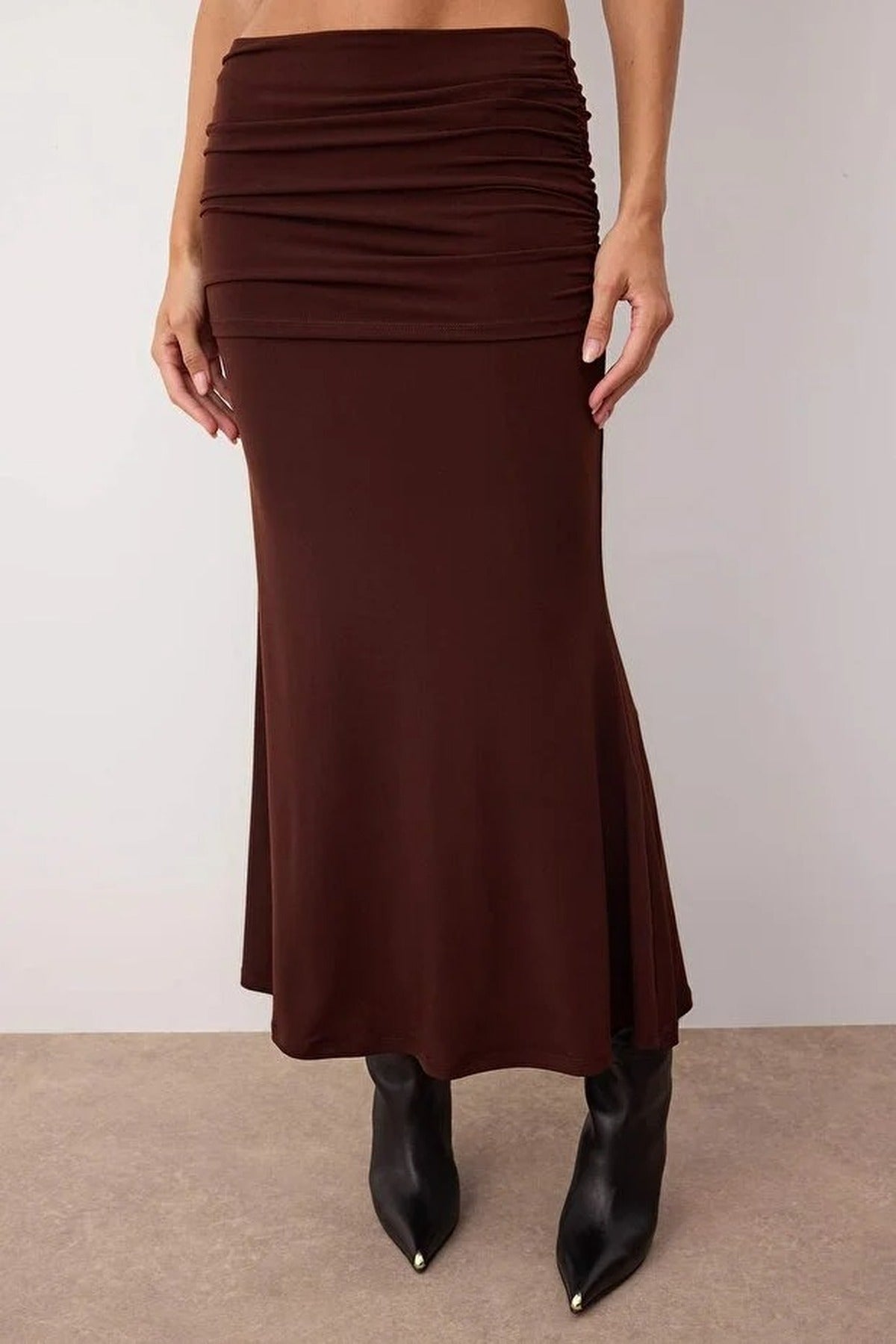 Maxi Stretch Knit Skirt with Gathered Detail
