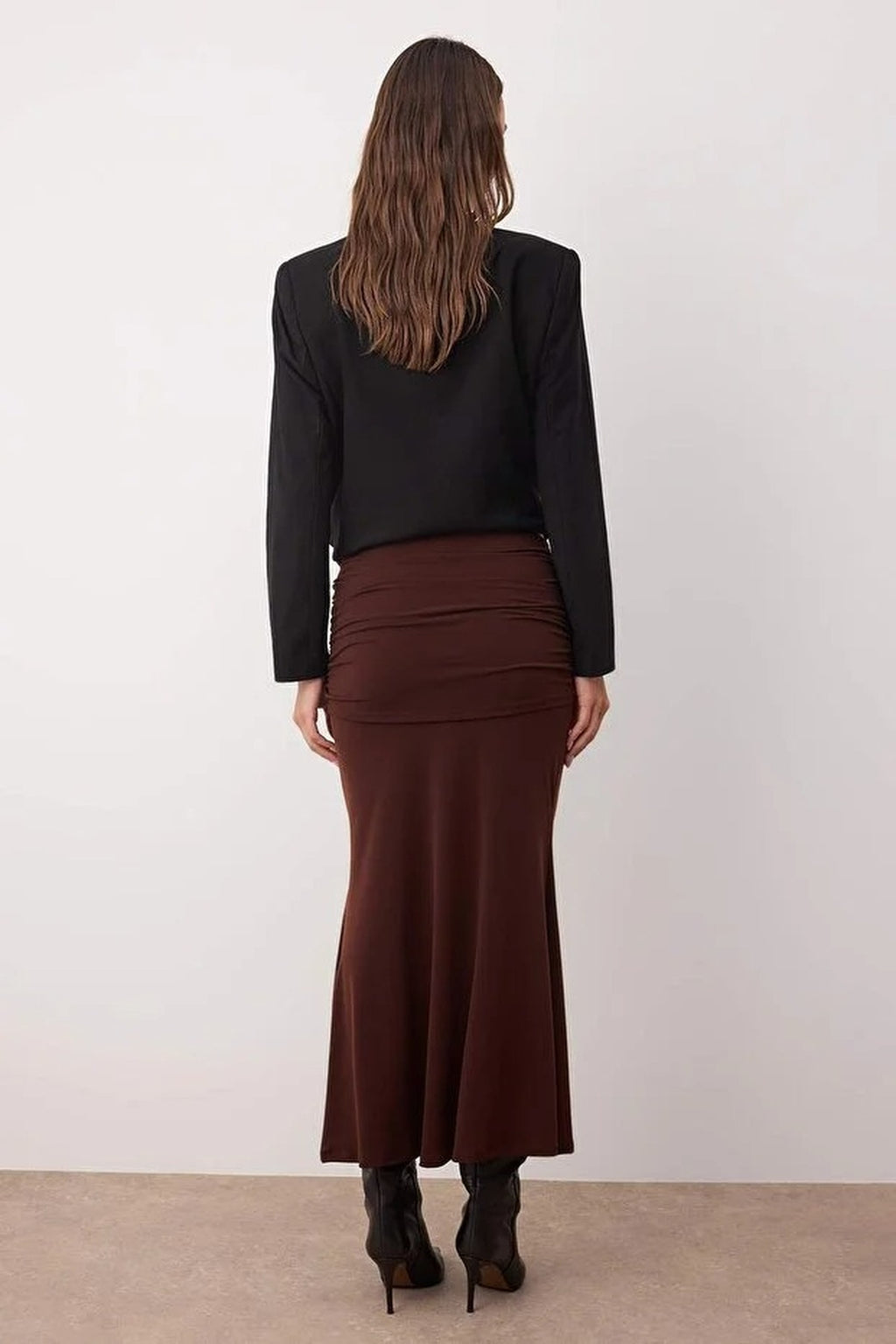 Maxi Stretch Knit Skirt with Gathered Detail