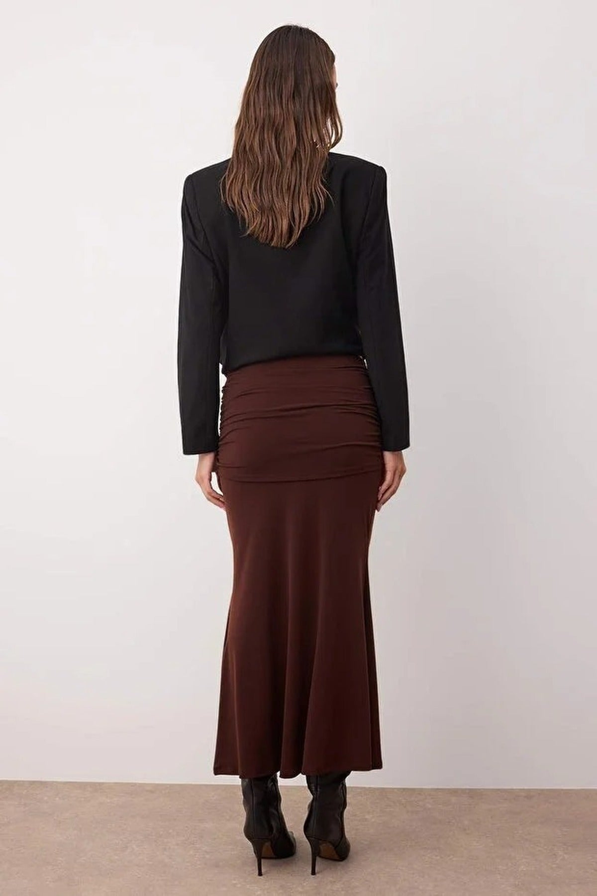 Maxi Stretch Knit Skirt with Gathered Detail