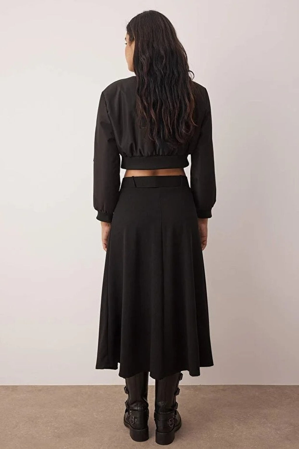 Skater Maxi Stretch Knit Skirt with Belt Detail