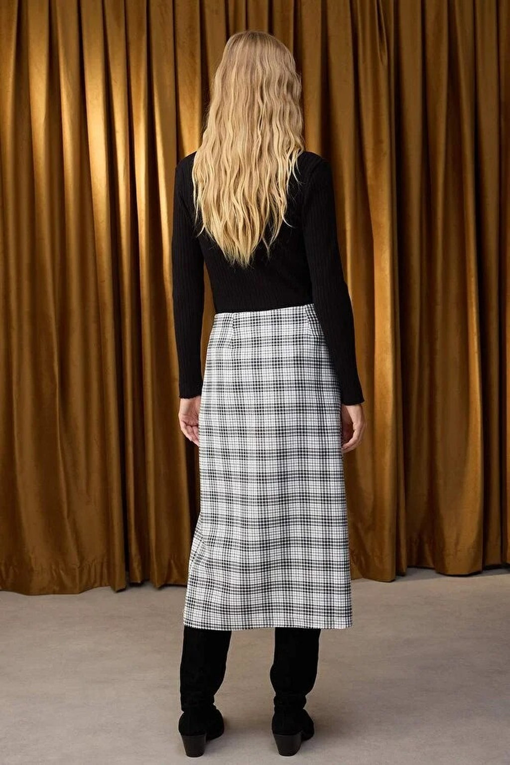Argyle Midi Skirt with Belt Detail