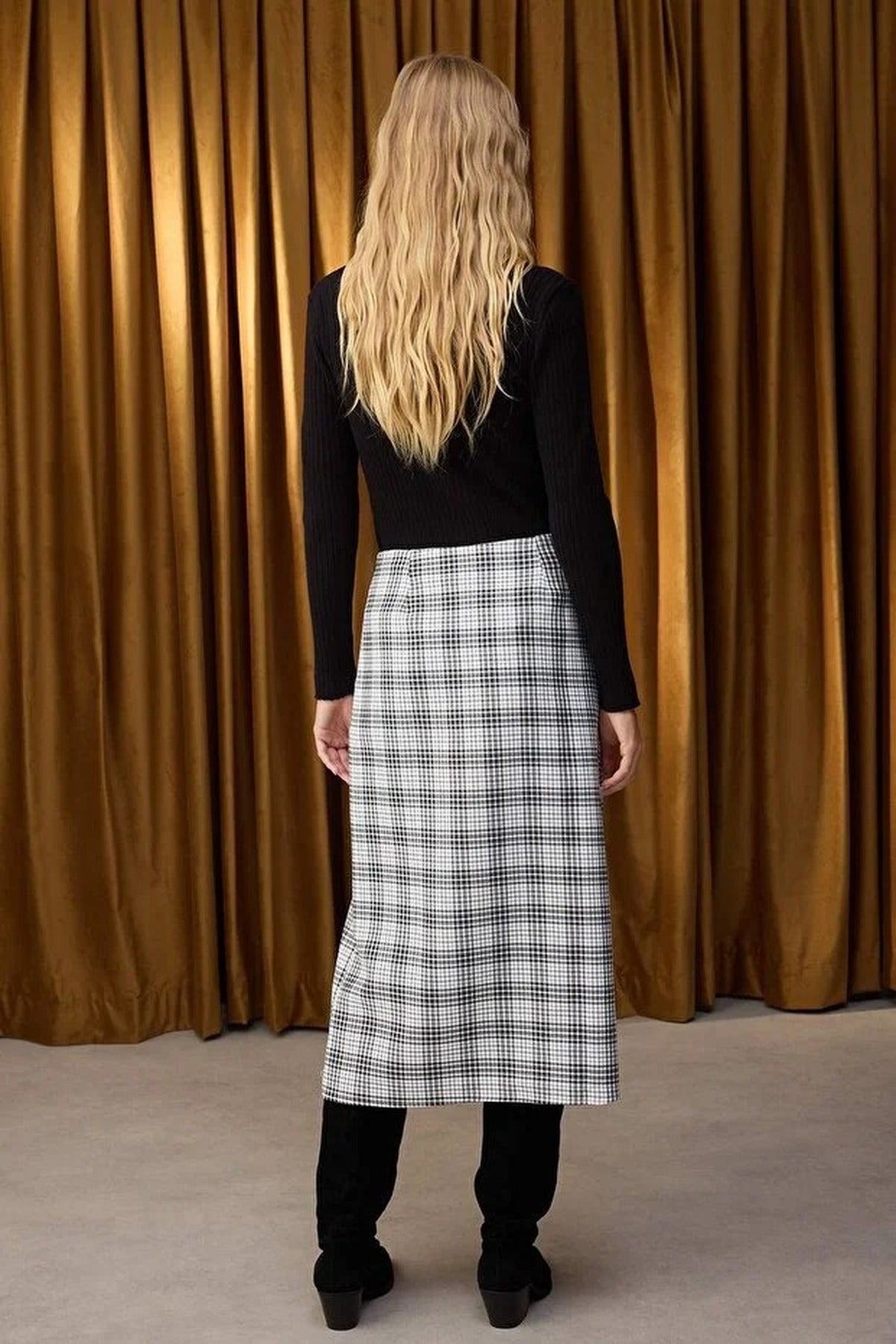 Argyle Midi Skirt with Belt Detail