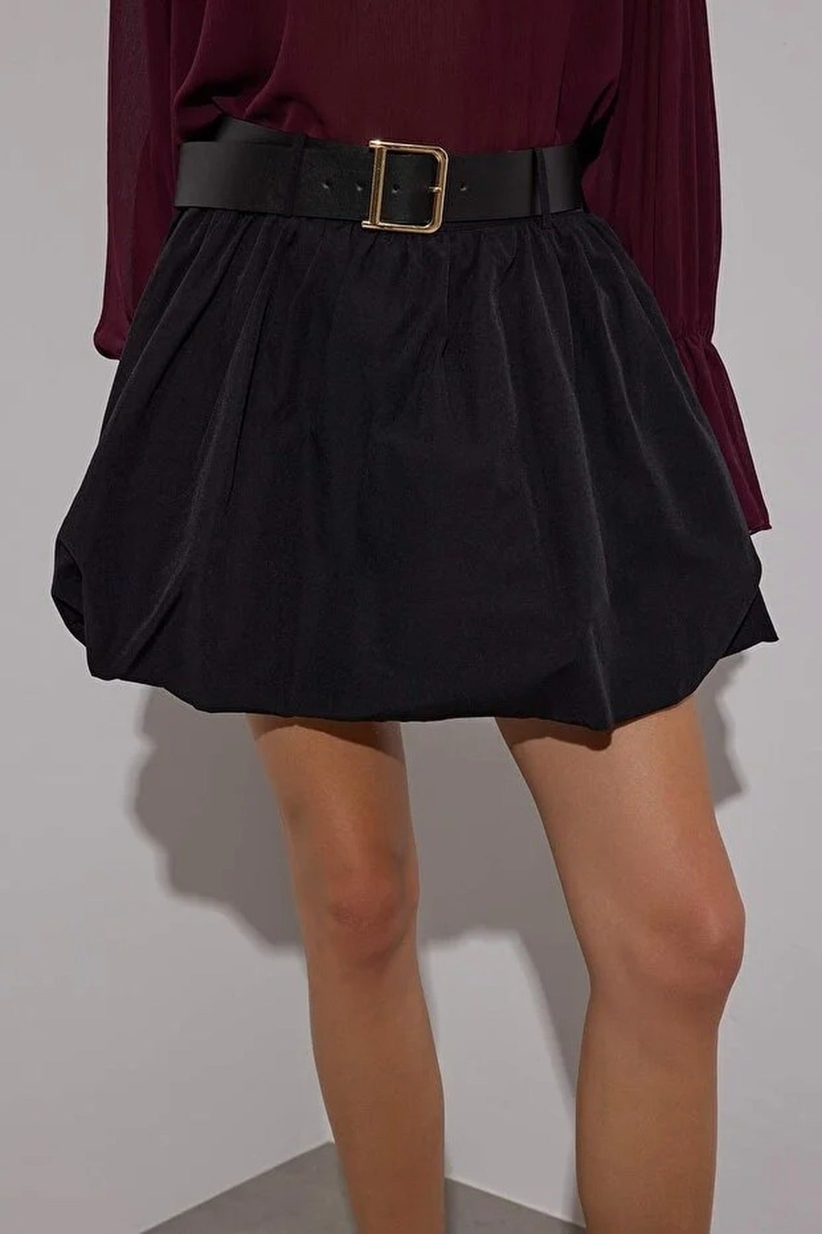 Super Mini Balloon Skirt with Lined Shorts and Belt Detail