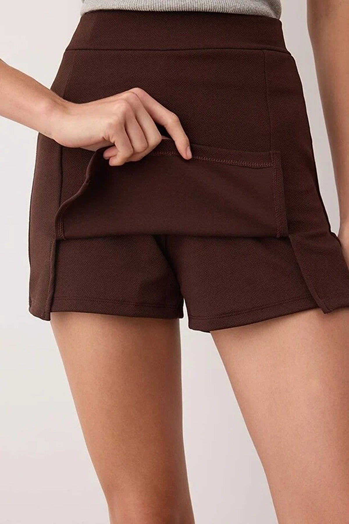 A-line Flexible Knit Mini Short Skirt with Slit