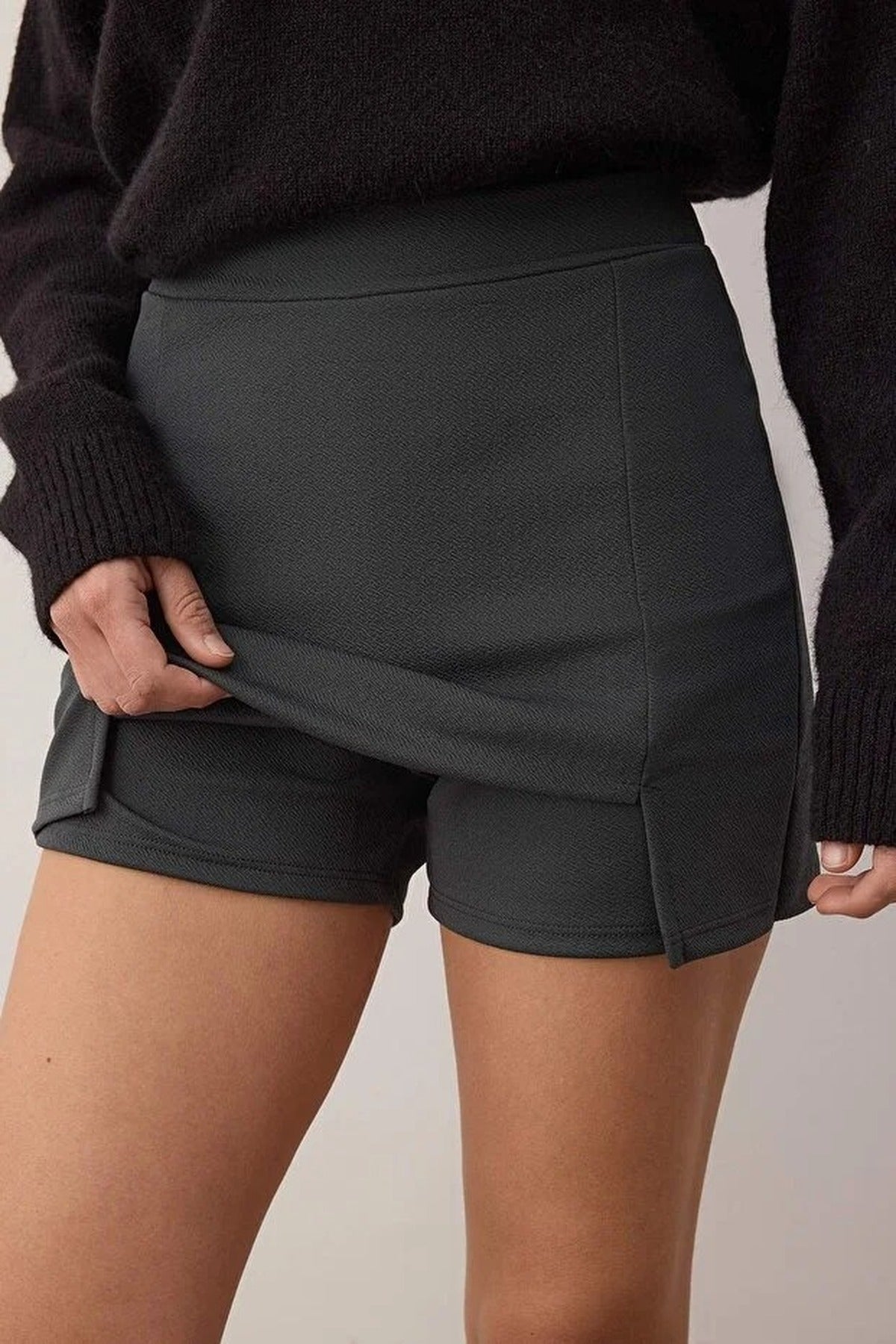 A-line Flexible Knit Mini Short Skirt with Slit