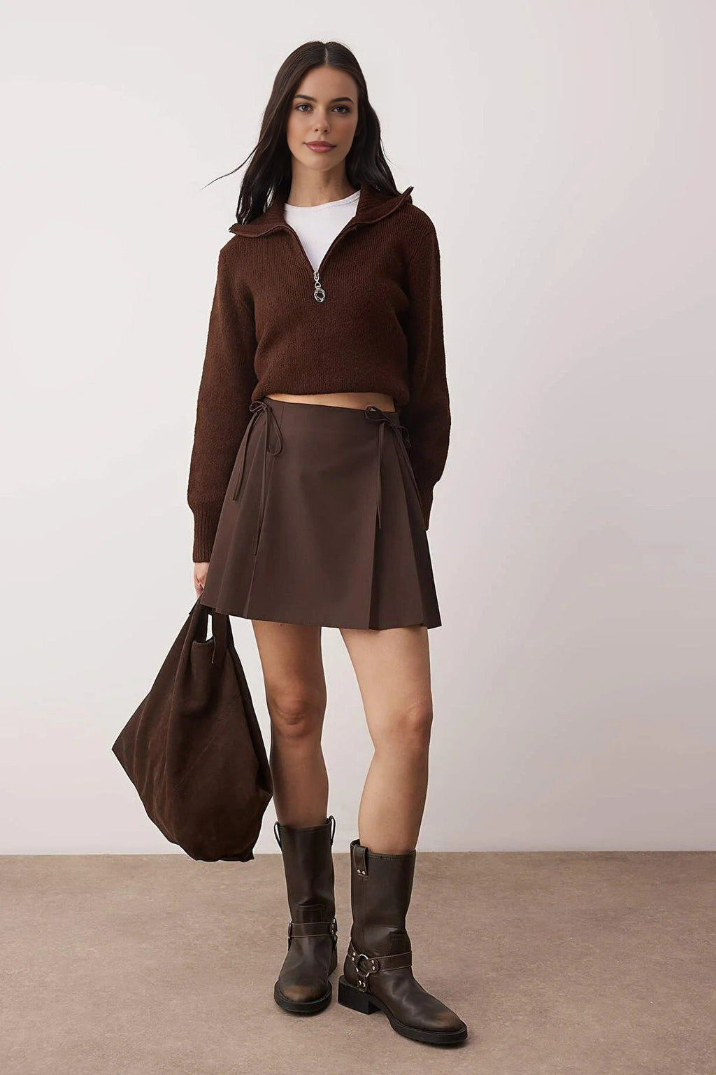 Mini Woven Skirt with Pleat and Ribbon Detail