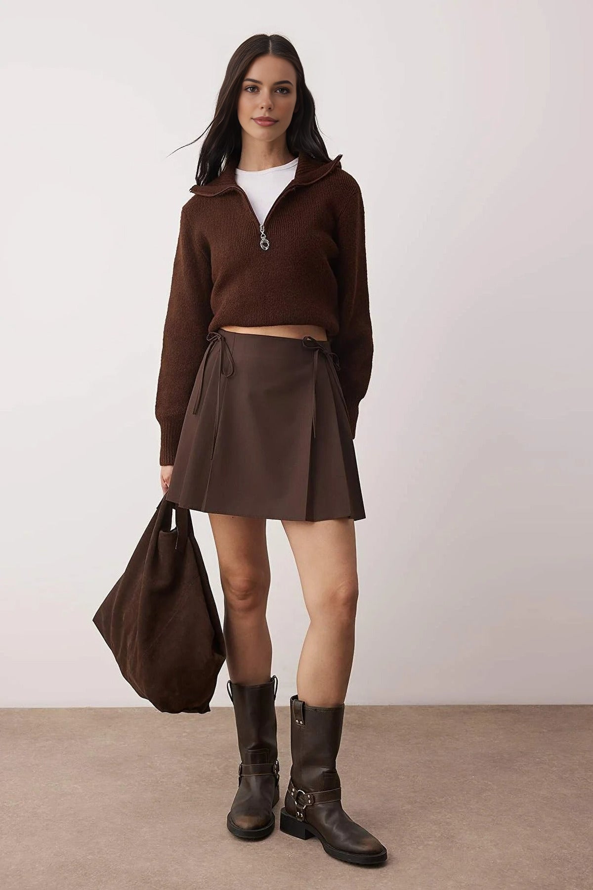 Mini Woven Skirt with Pleat and Ribbon Detail