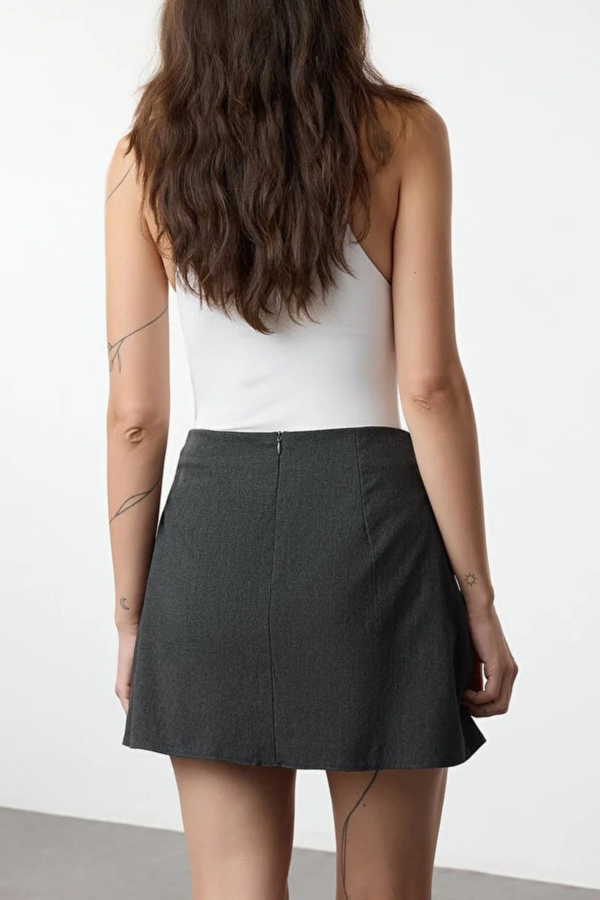 Mini Woven Skirt with Pleat and Ribbon Detail