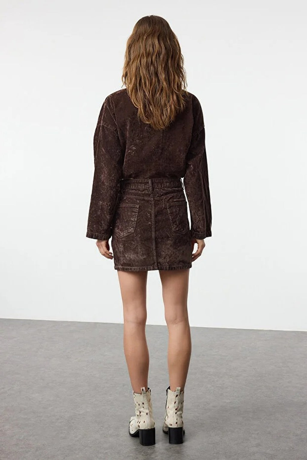 Suede-Look Normal Waist Mini Denim Skirt