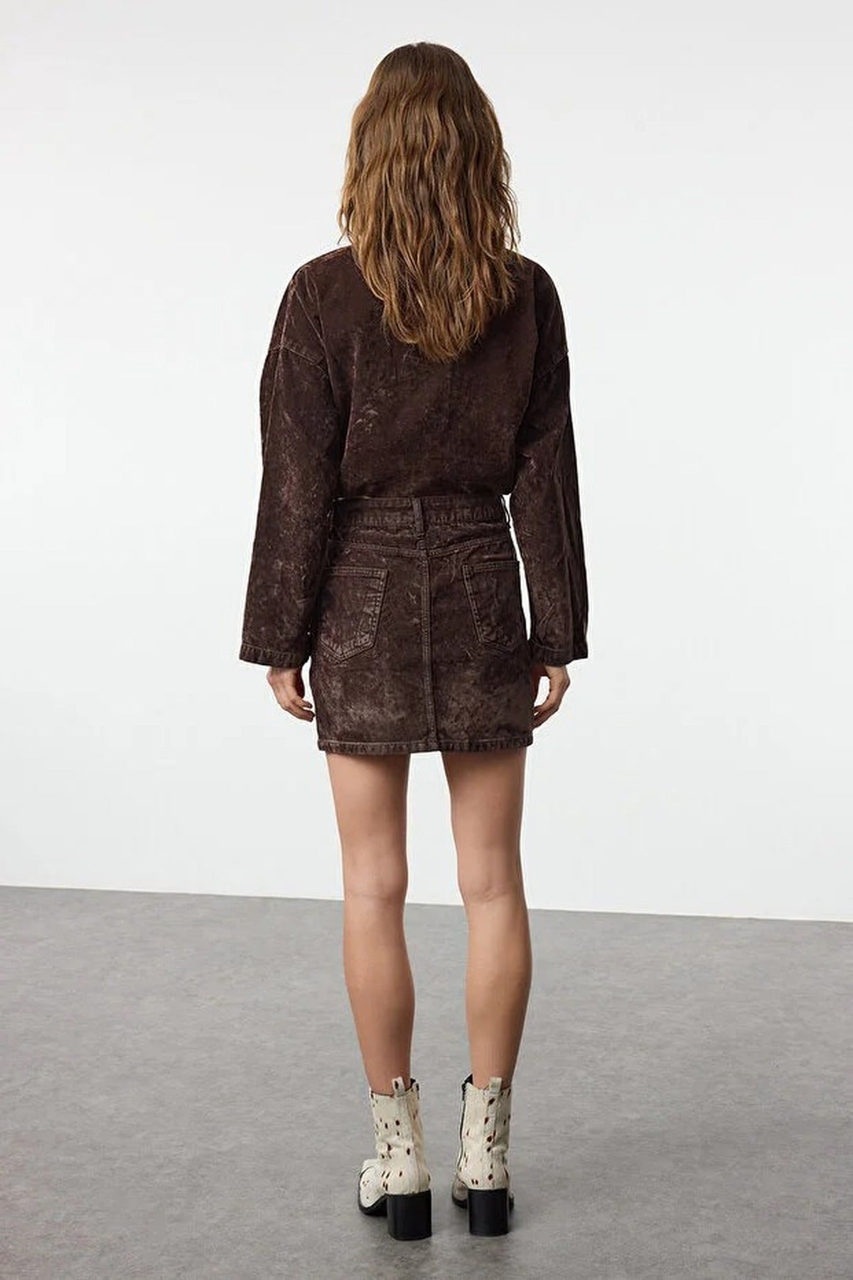 Suede-Look Normal Waist Mini Denim Skirt