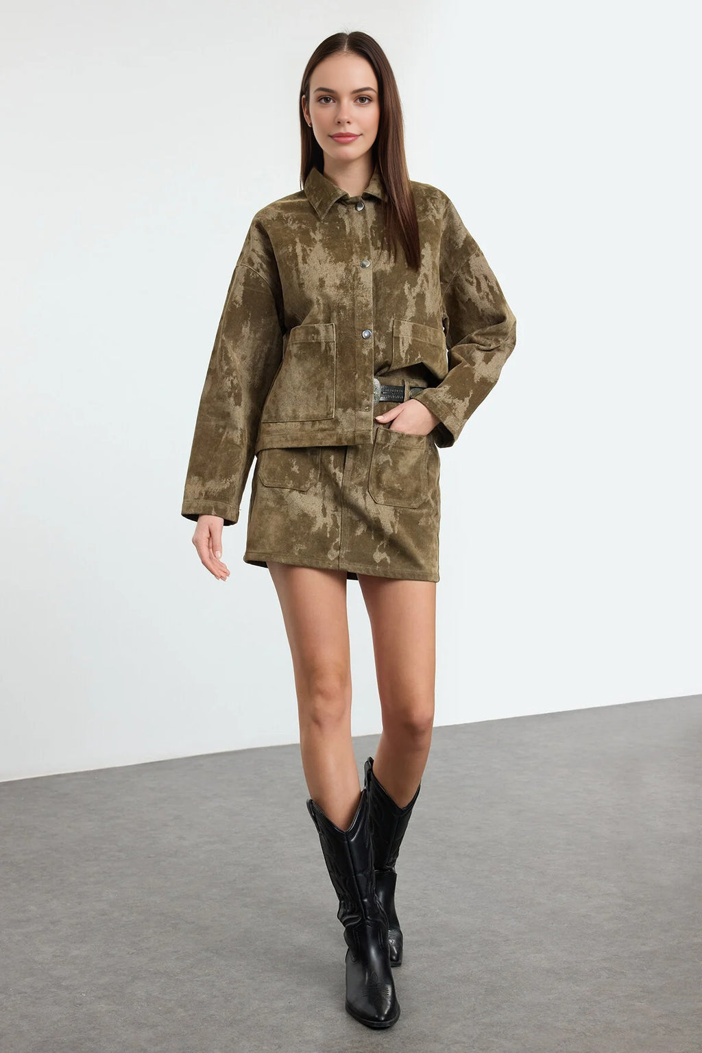 Suede-Look Normal Waist Mini Denim Skirt