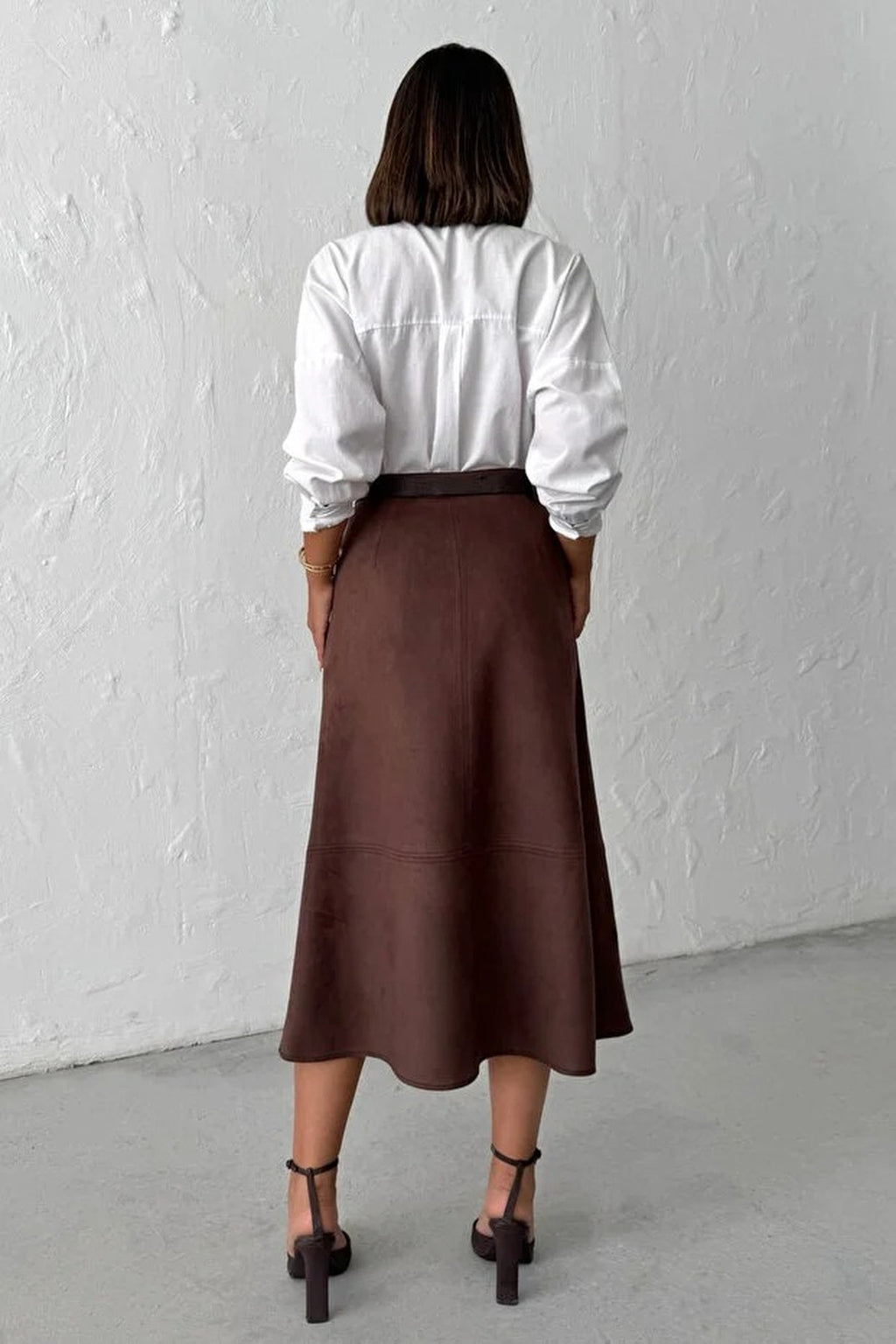 A-Line Midi Knit Suede Skirt