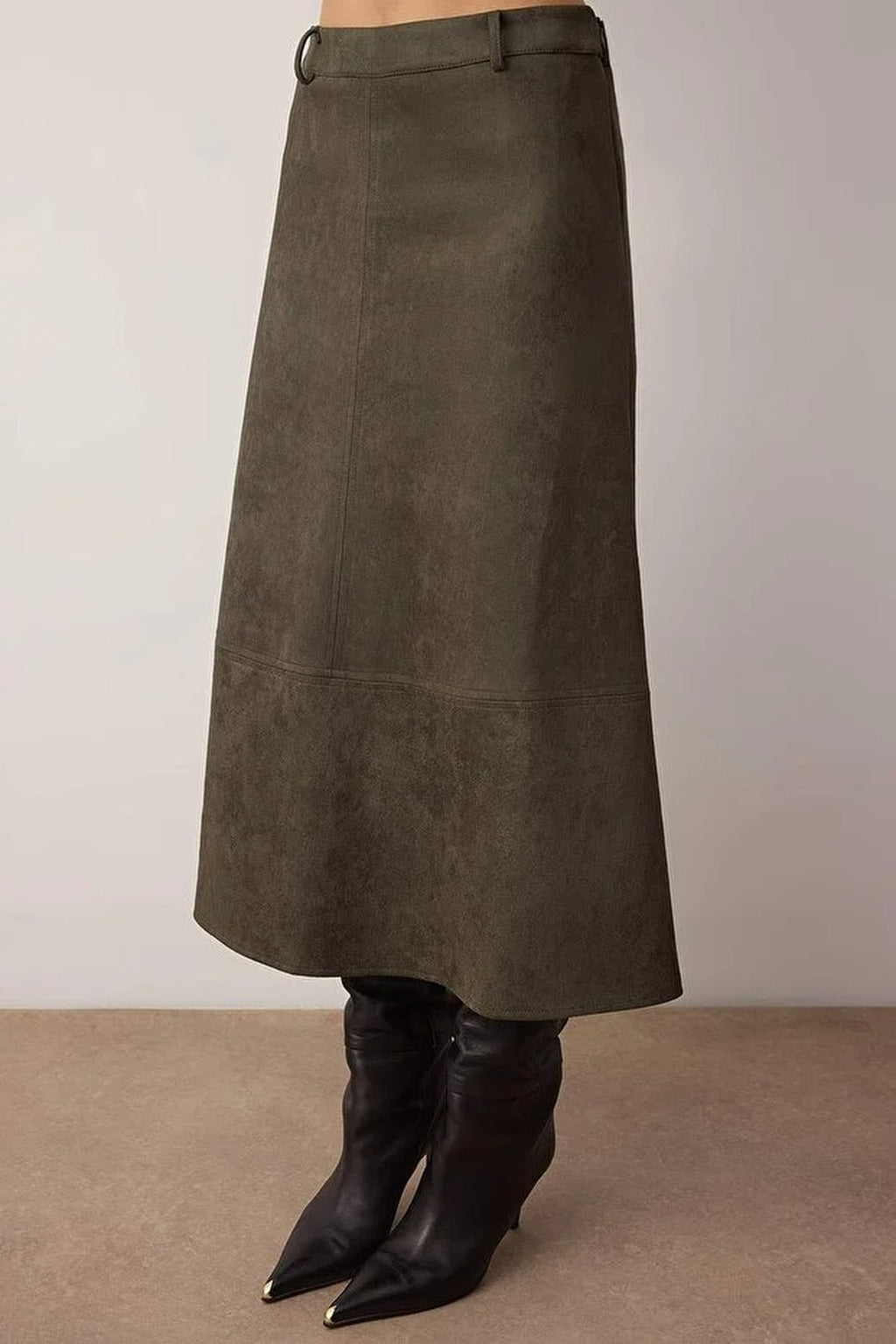 A-Line Midi Knit Suede Skirt