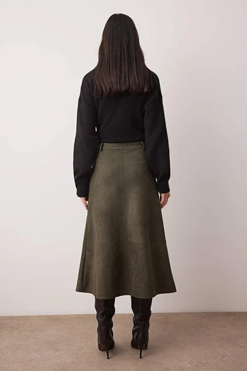 A-Line Midi Knit Suede Skirt