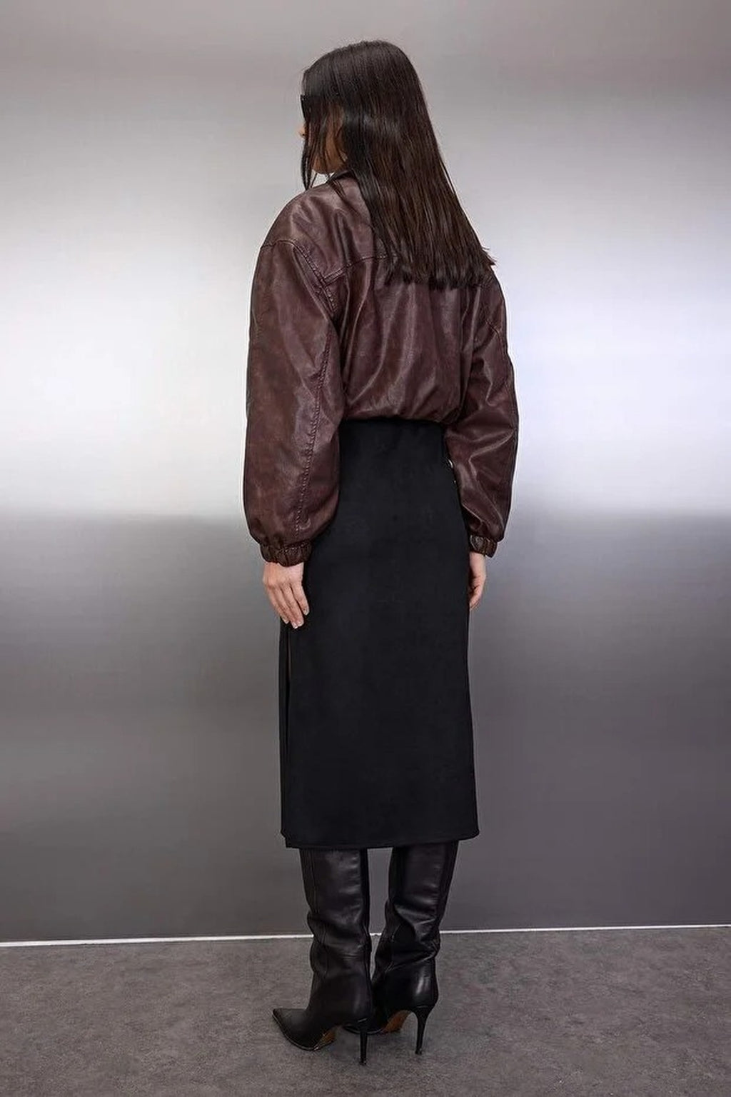 Suede Knit Midi Pencil Skirt with Slit