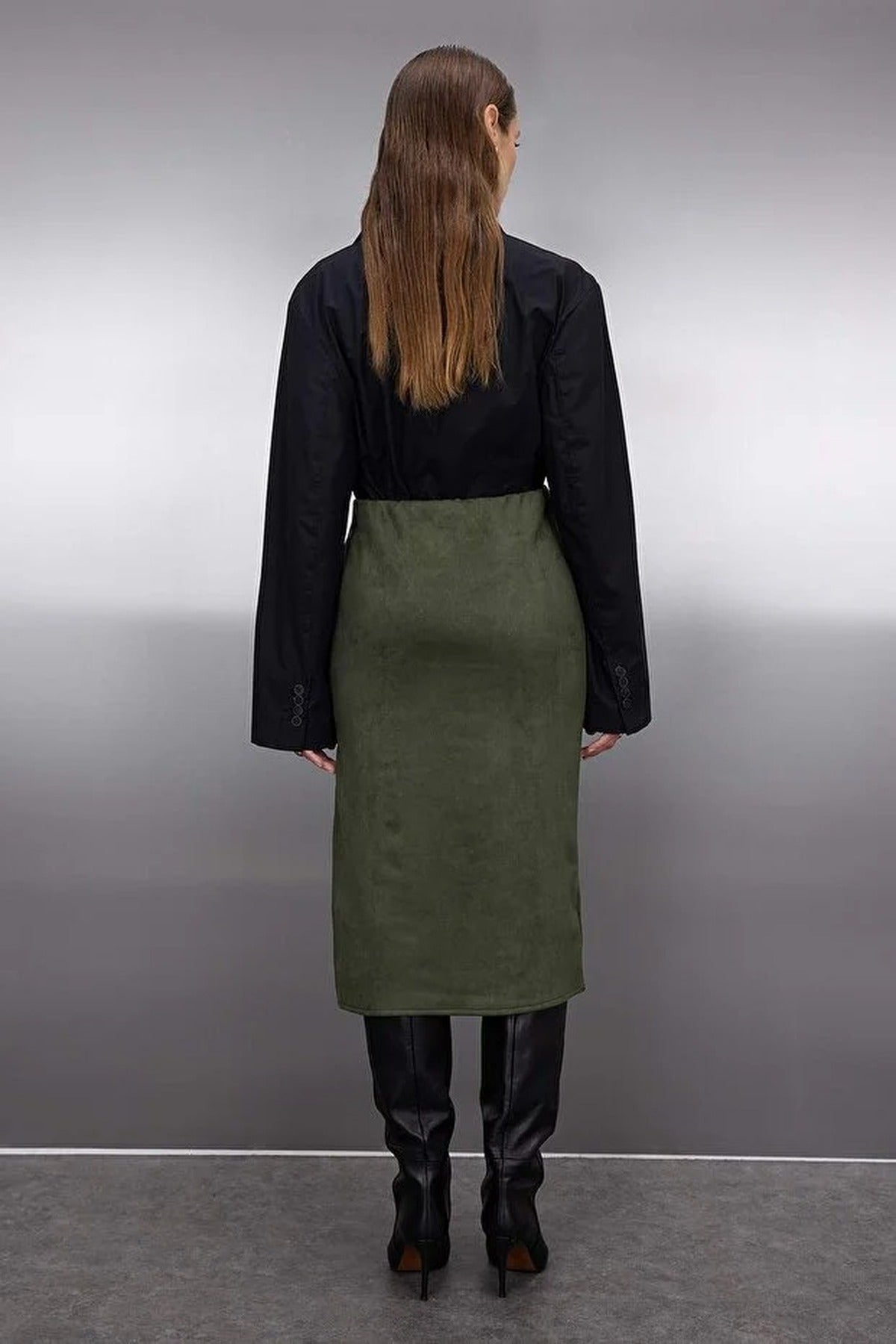 Suede Knit Midi Pencil Skirt with Slit