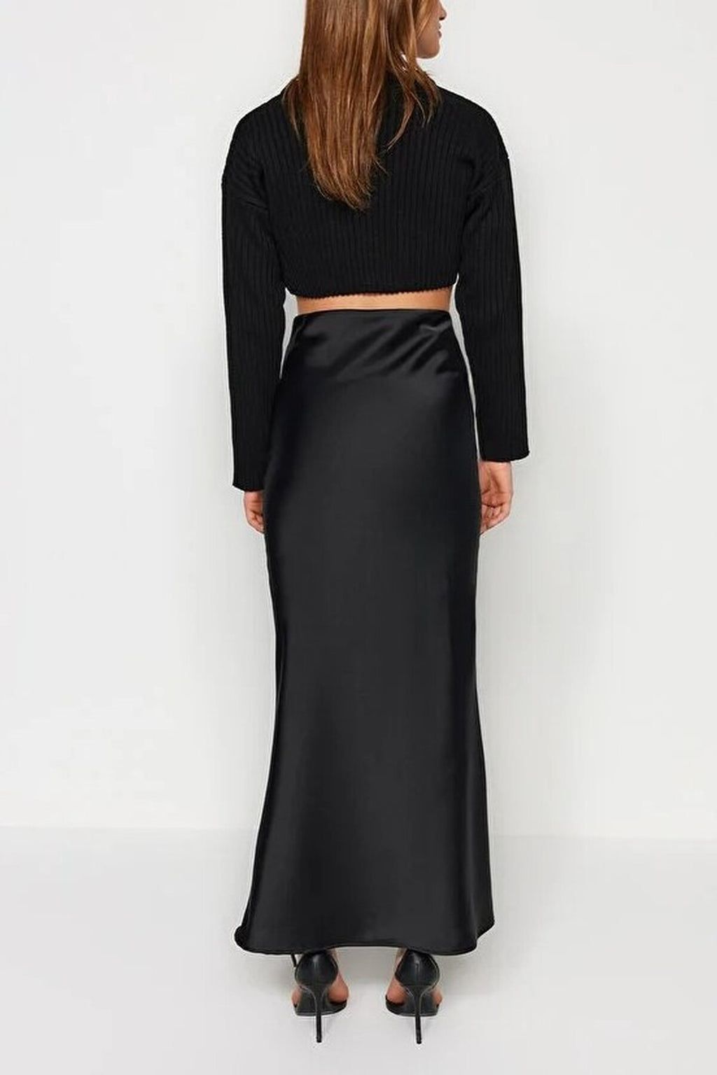 Fish Cut Satin Maxi Length Woven Skirt