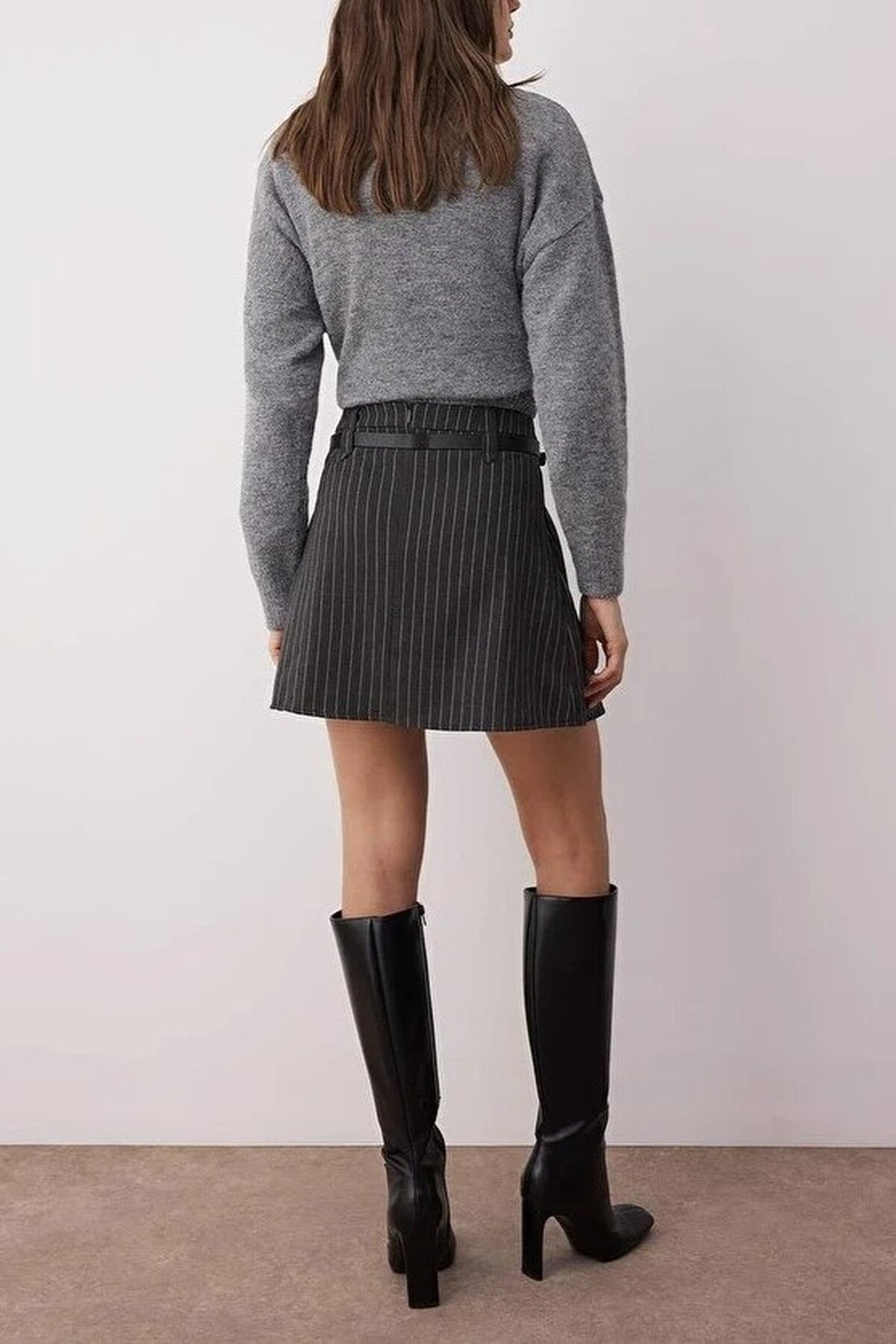 Belted Striped A-Line Woven Mini Skirt