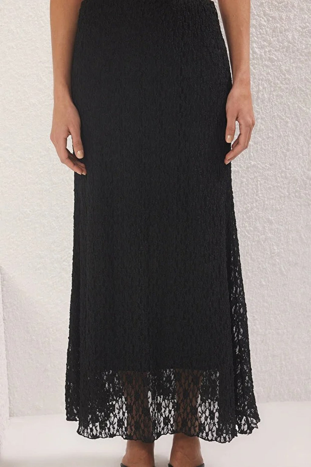 Skater Lace Midi Stretch Knit Skirt