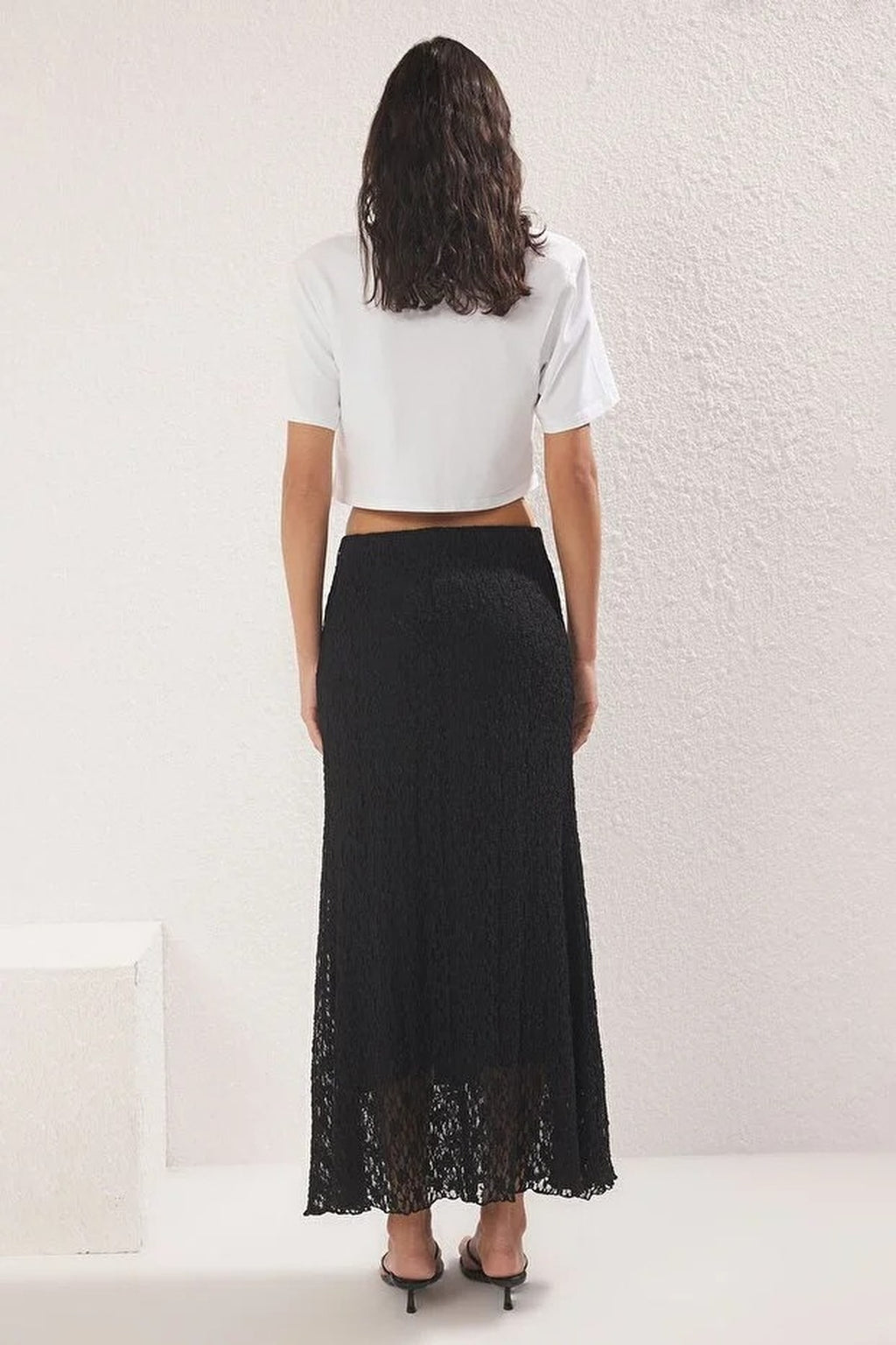 Skater Lace Midi Stretch Knit Skirt